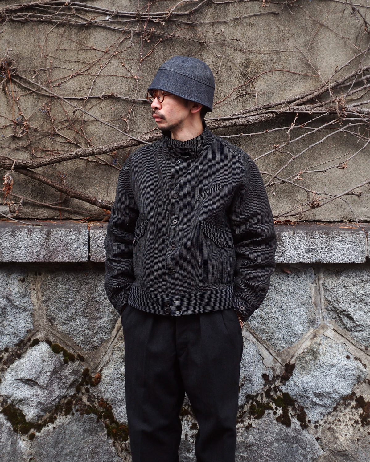 NORA SHORT JACKET~Japan old stripe hemp fabric~