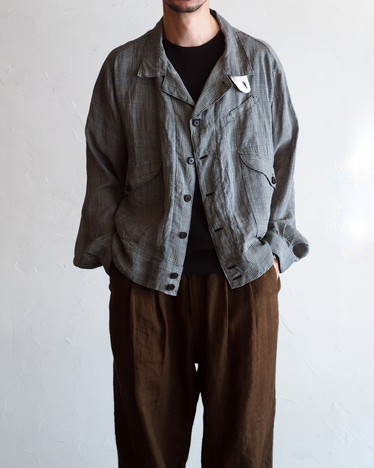 NORA SHORT SHIRT JACKET~japan old linen checked fabric~