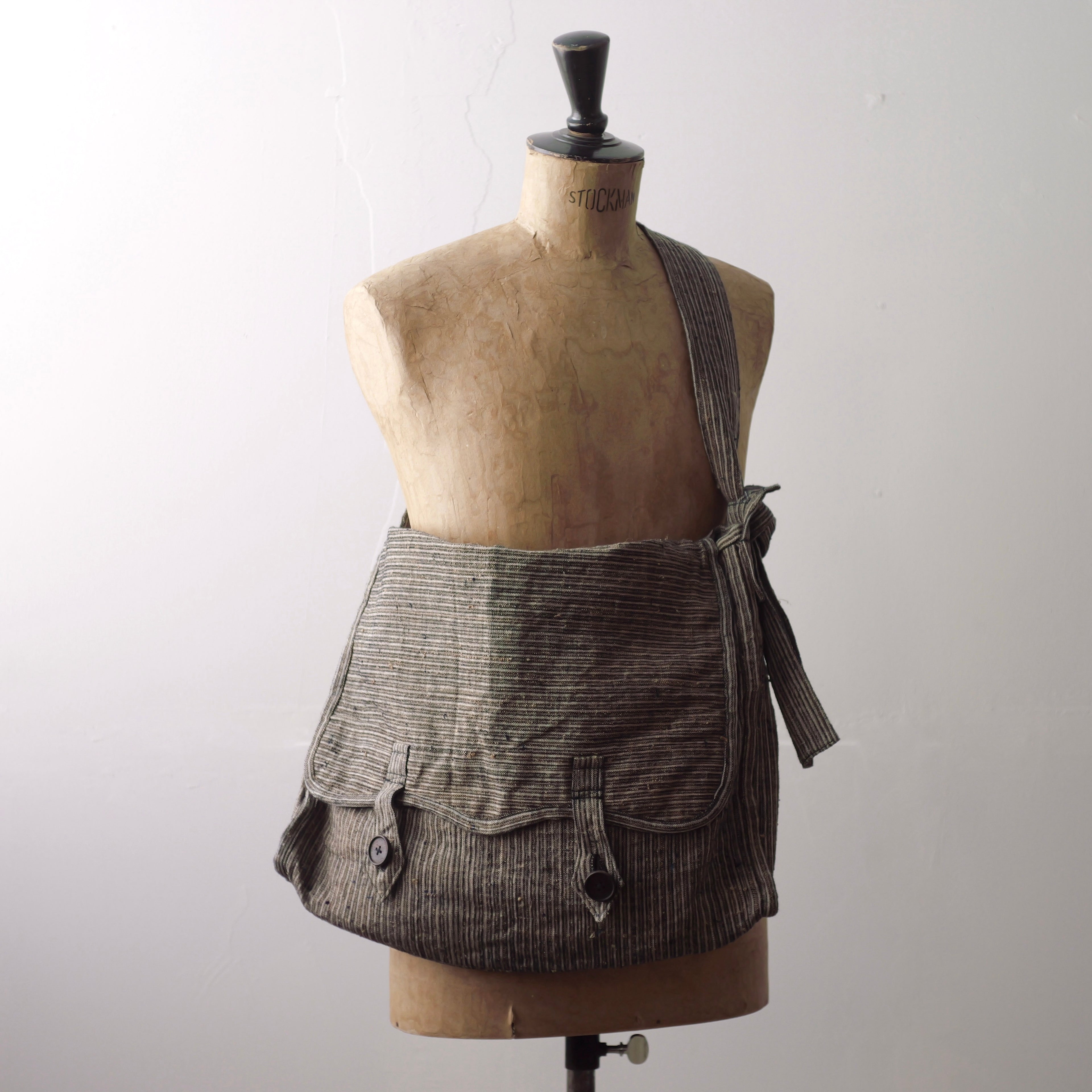 NORA BAG~type postman~japan old cotton/hemp stripe fabric~
