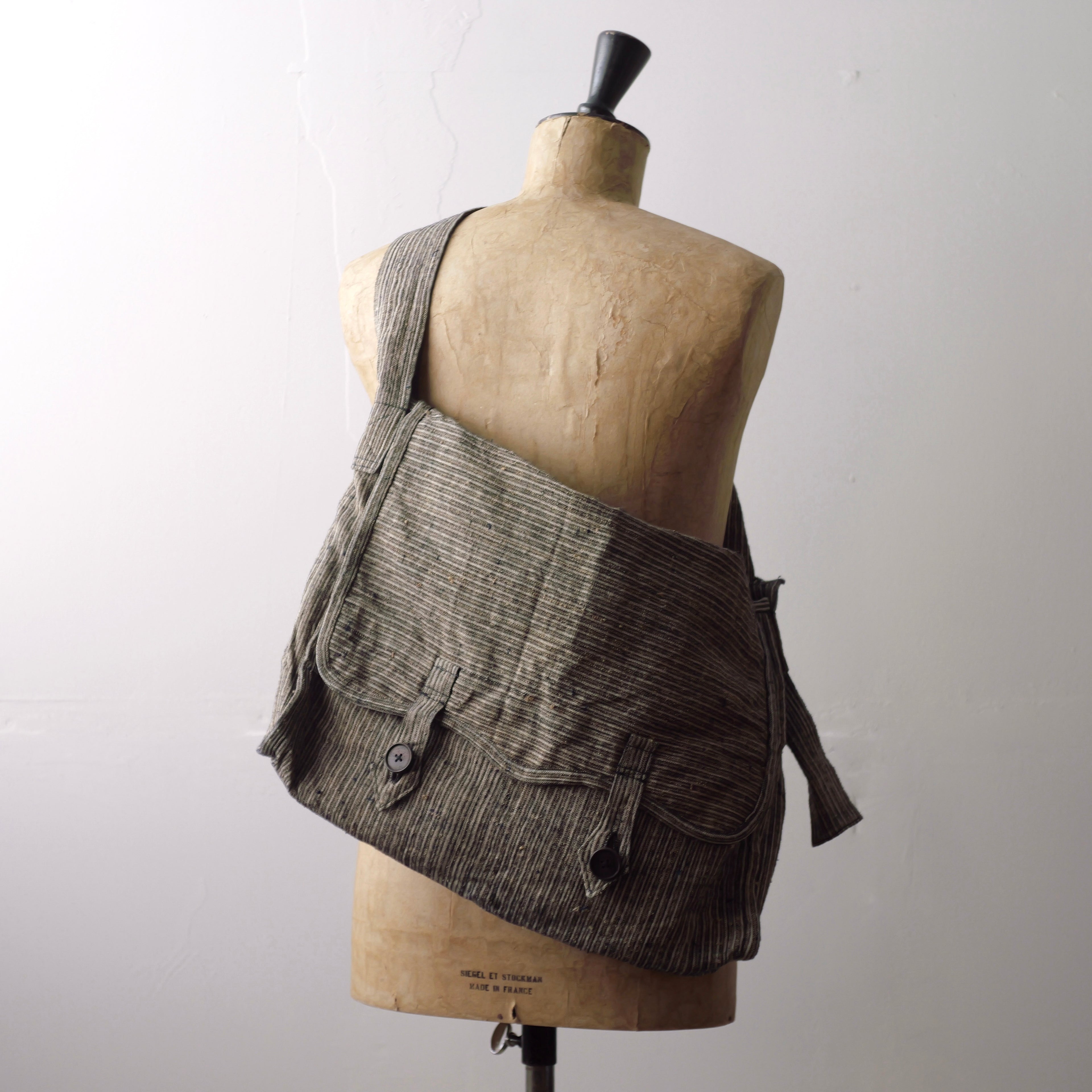 NORA BAG~type postman~japan old cotton/hemp stripe fabric~