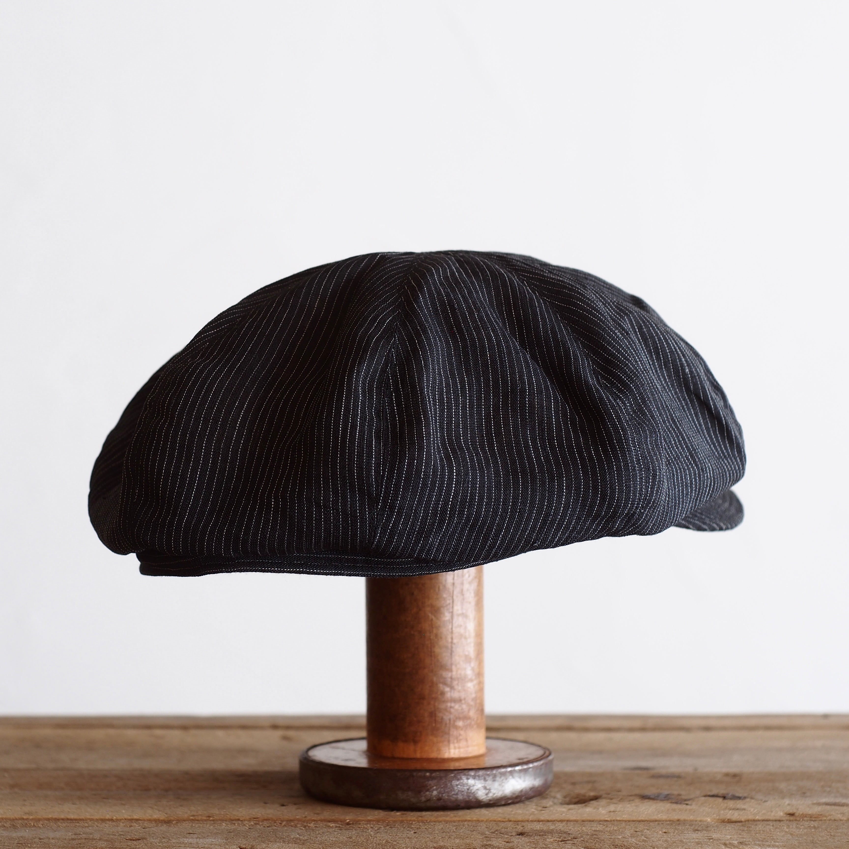 NORA CAP ~type newsboy~60 linen 縞