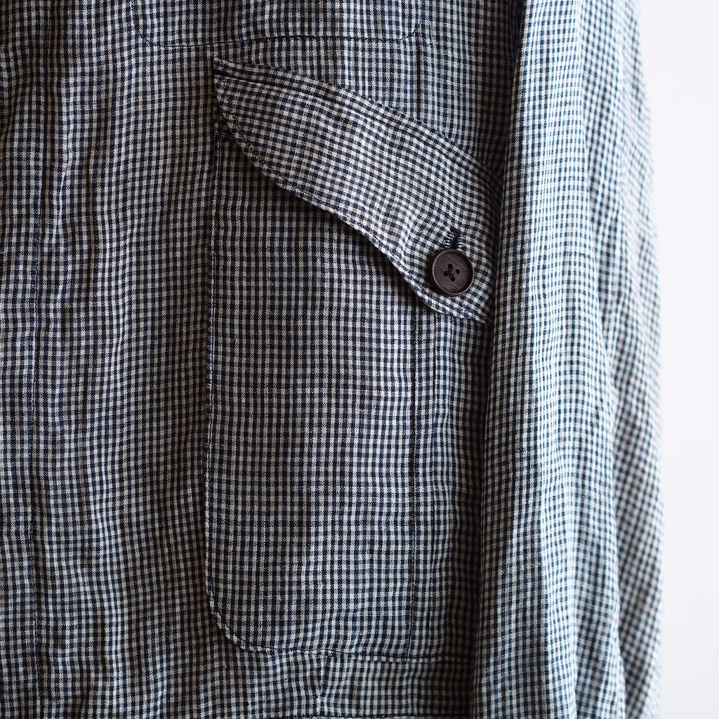 NORA SHORT SHIRT JACKET~japan old linen checked fabric~