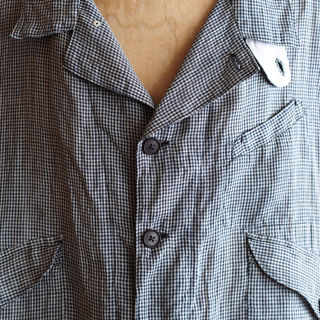 NORA SHORT SHIRT JACKET~japan old linen checked fabric~