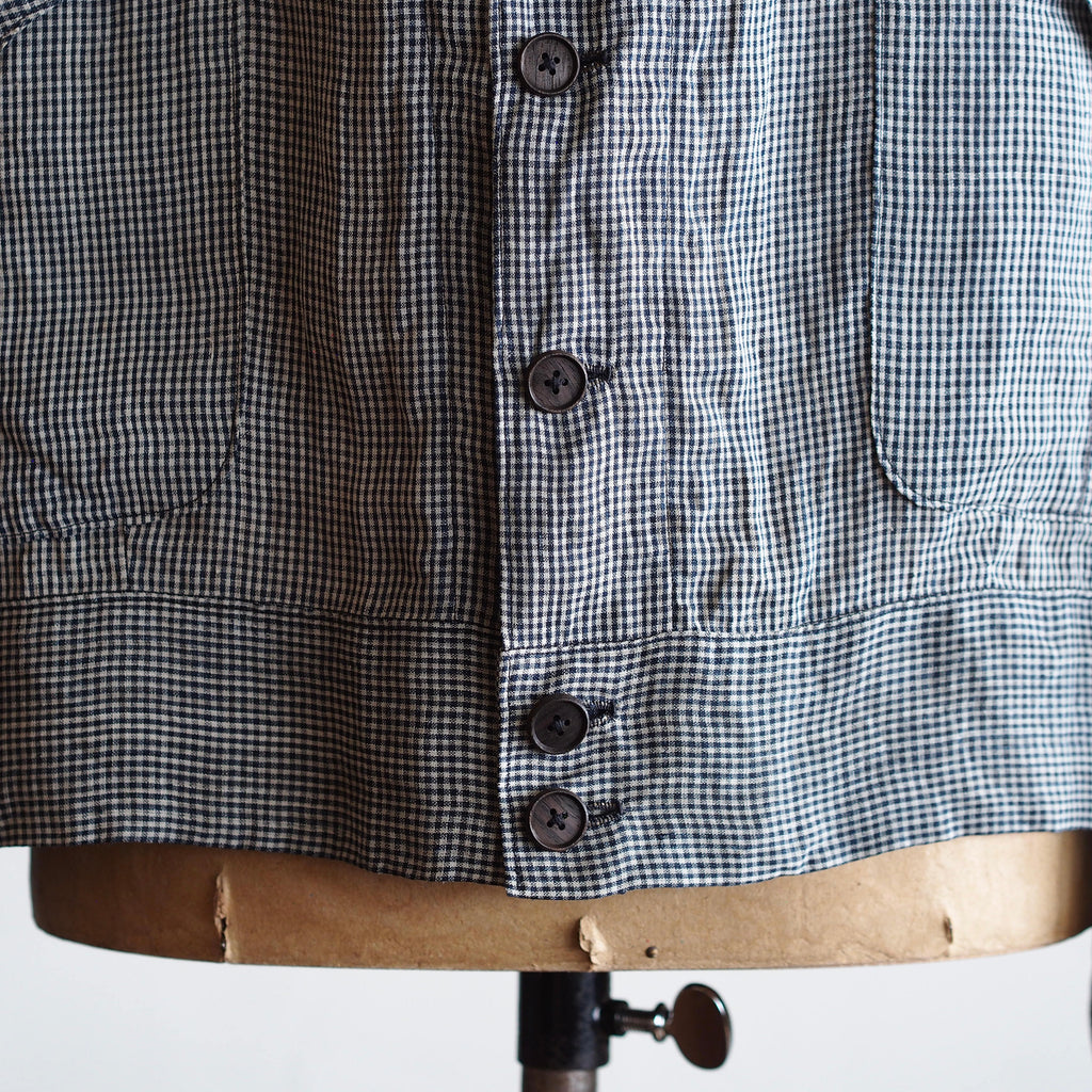 NORA SHORT SHIRT JACKET~japan old linen checked fabric~