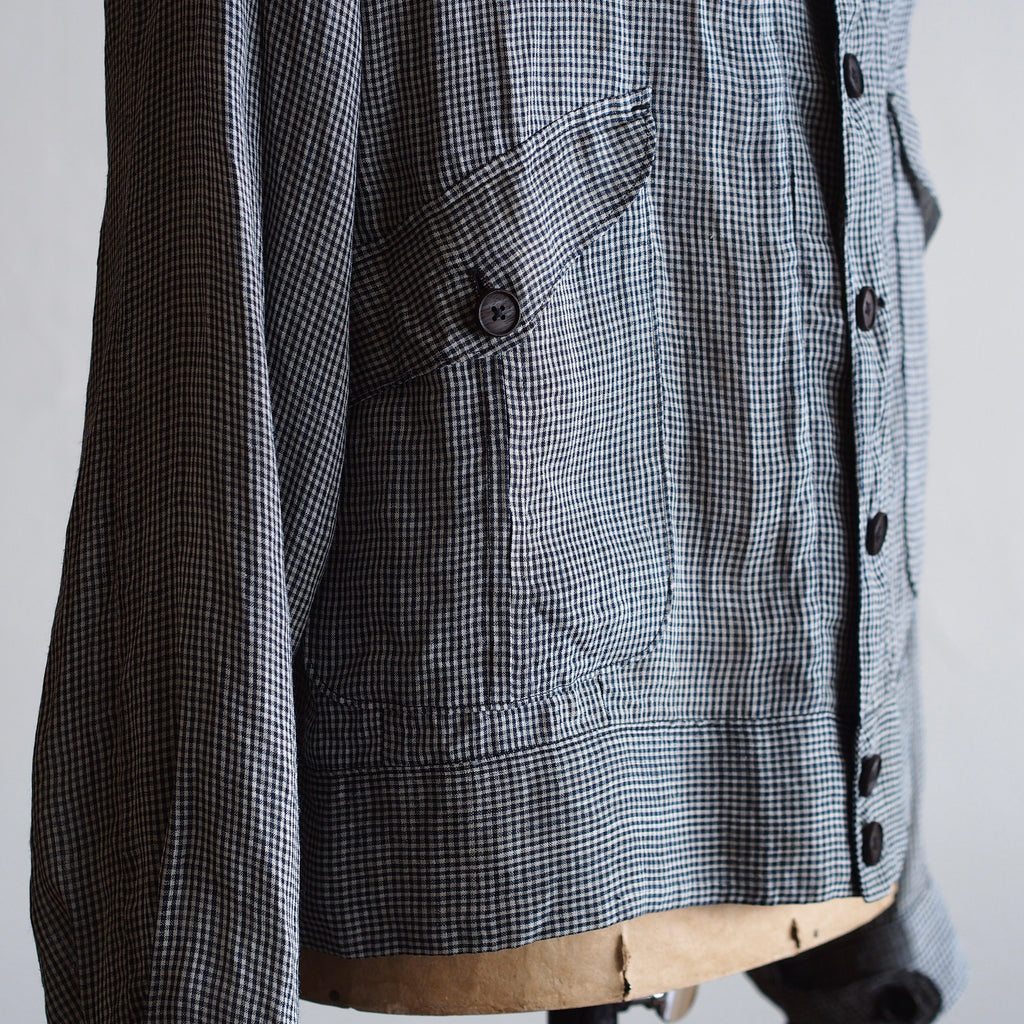 NORA SHORT SHIRT JACKET~japan old linen checked fabric~