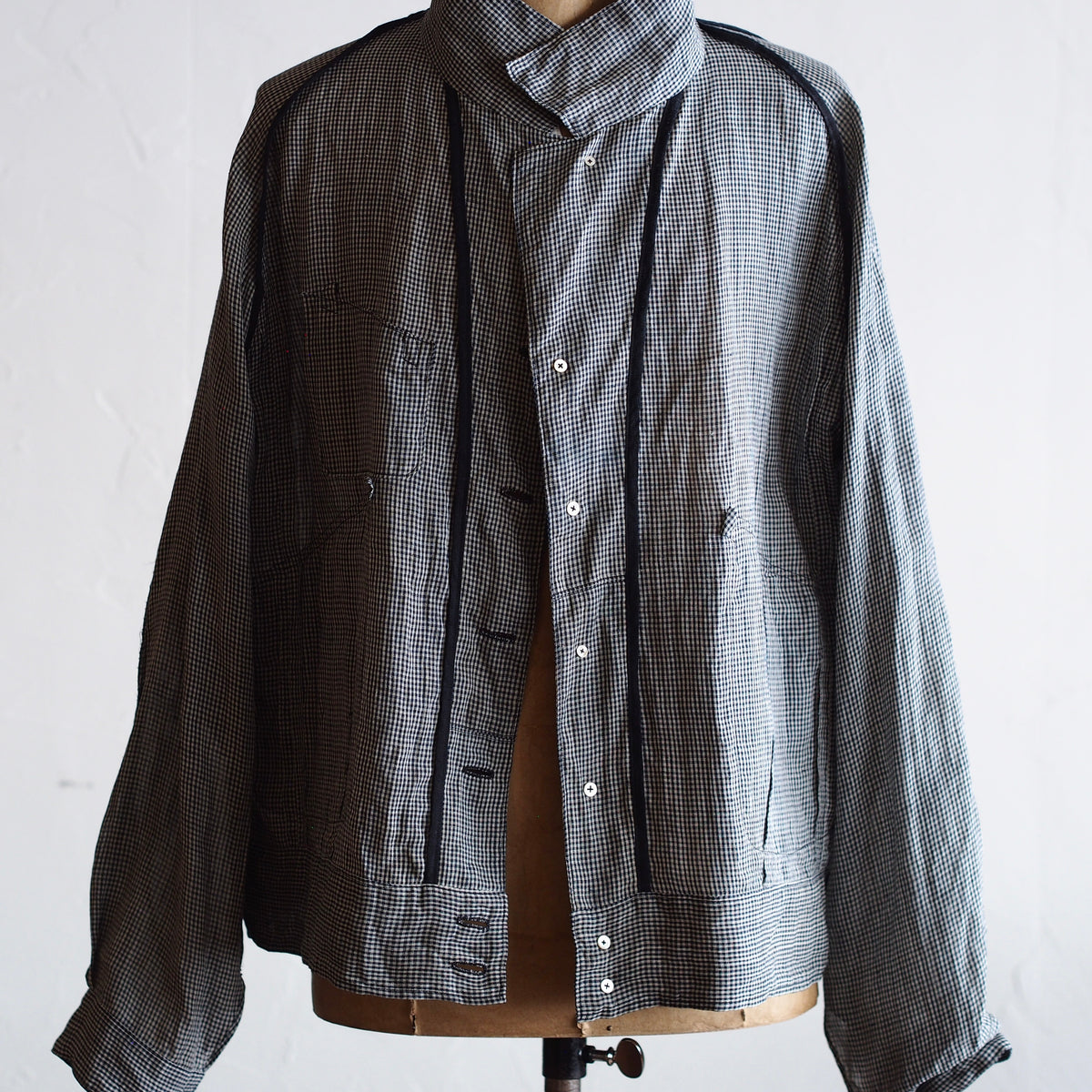 NORA SHORT SHIRT JACKET~japan old linen checked fabric~