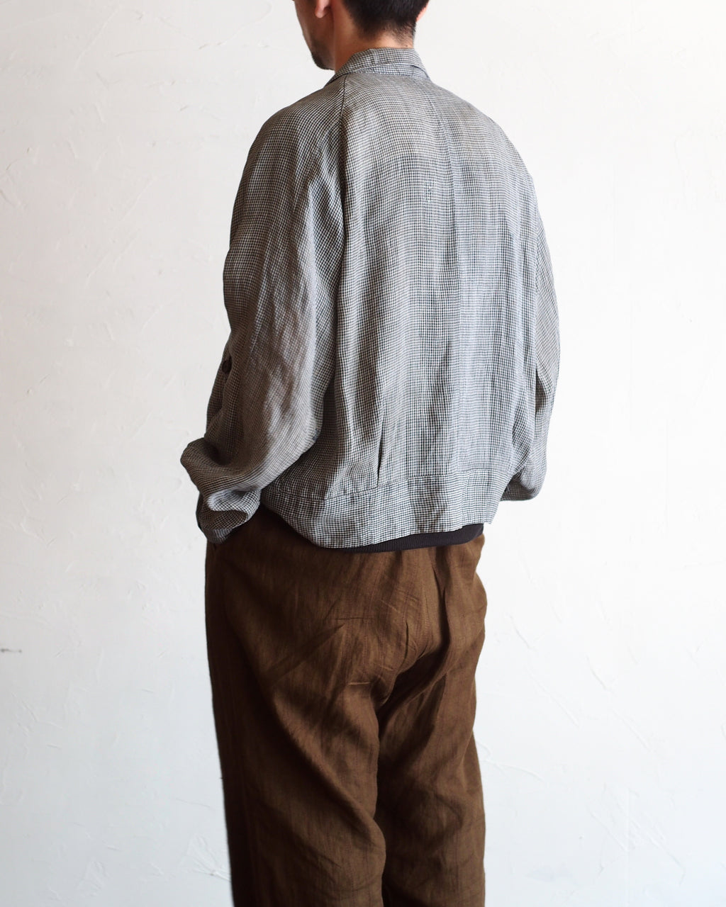 NORA SHORT SHIRT JACKET~japan old linen checked fabric~
