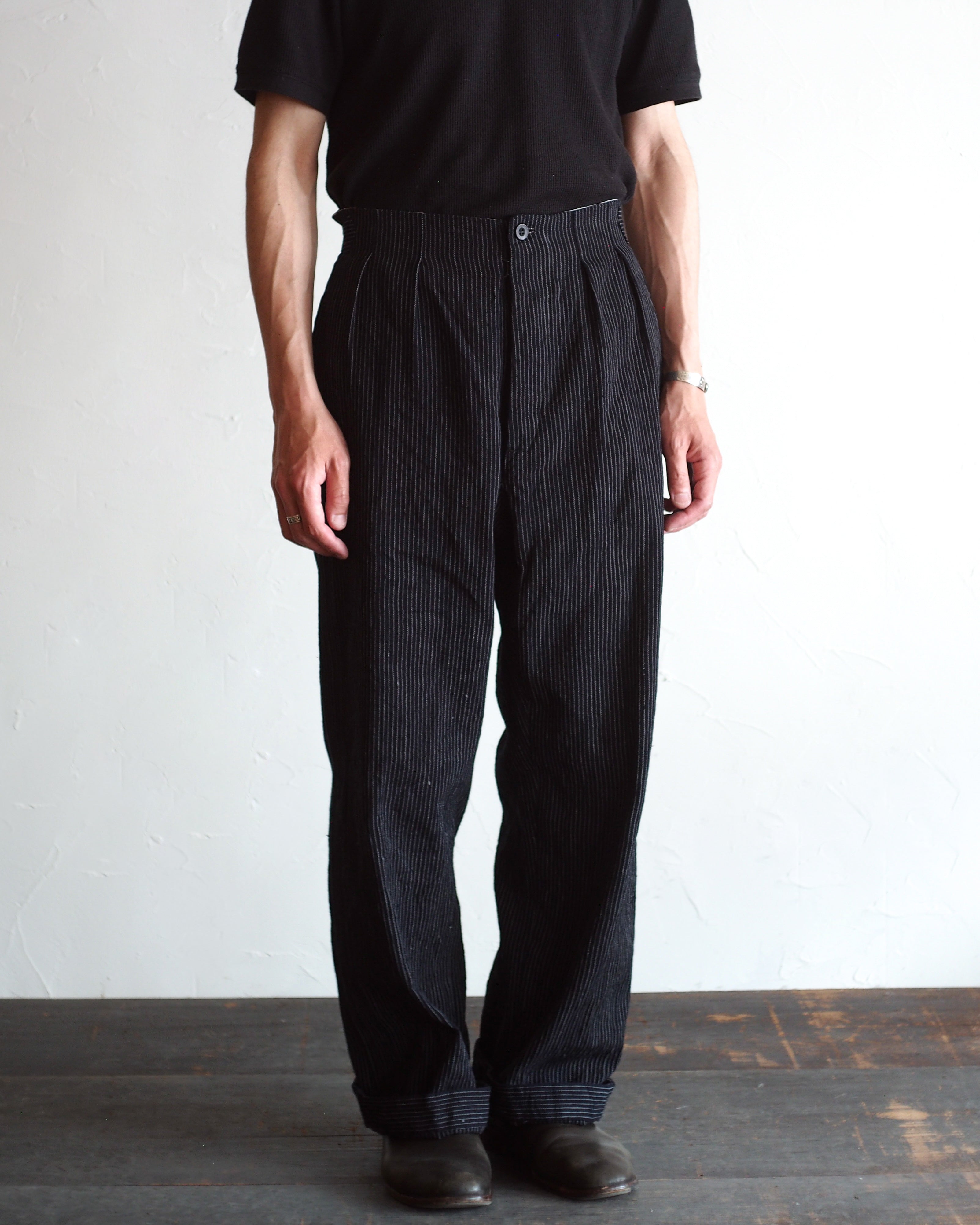 NORA WORK PANTS~japan old indigo cotton stripe fabric~
