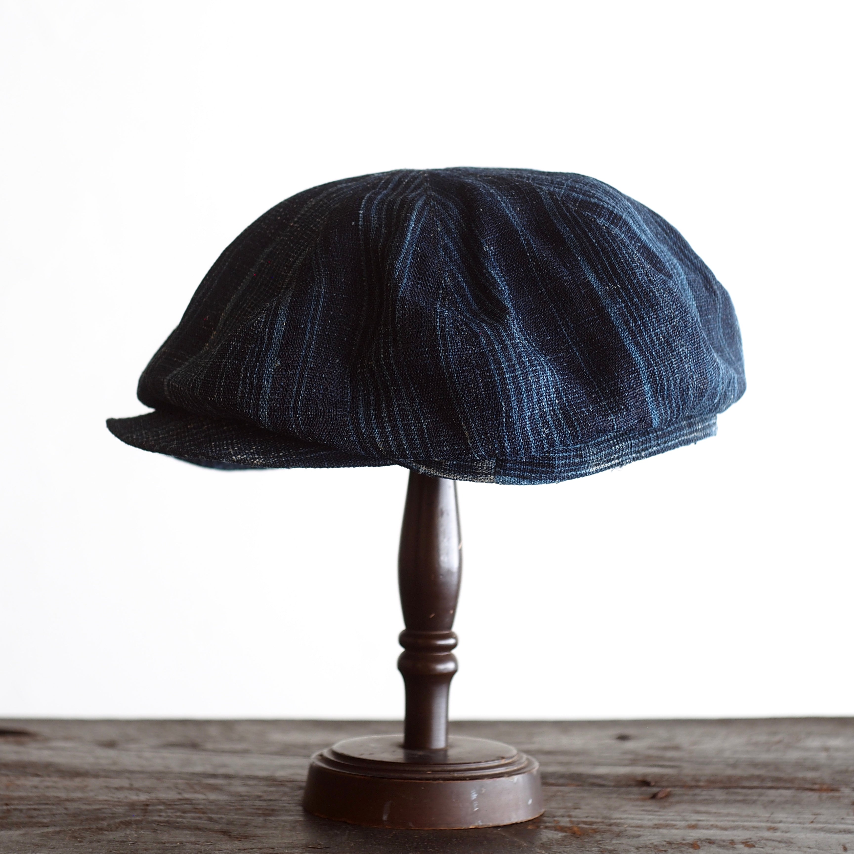 NORA CAP ~type newsboy~61japan old indigo hemp stripe