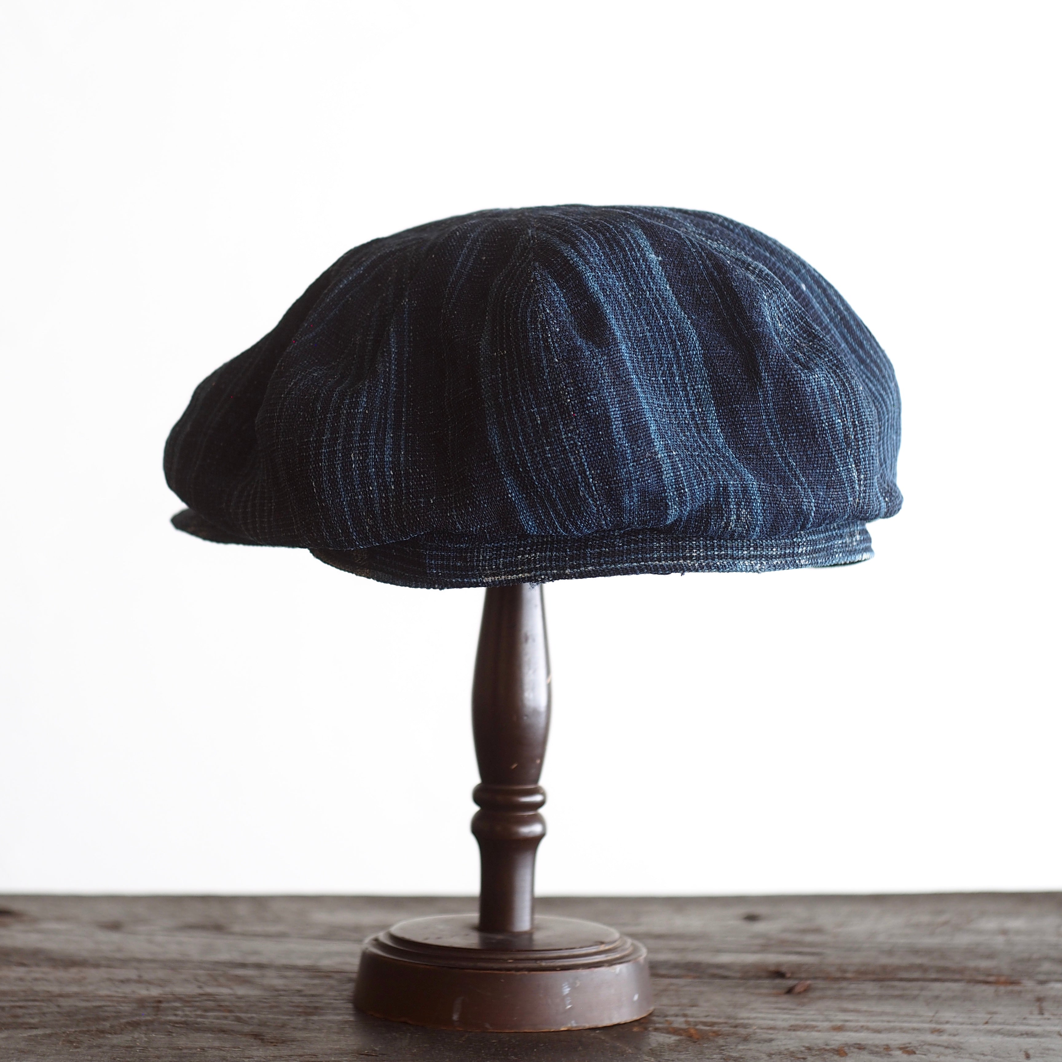 NORA CAP ~type newsboy~61japan old indigo hemp stripe