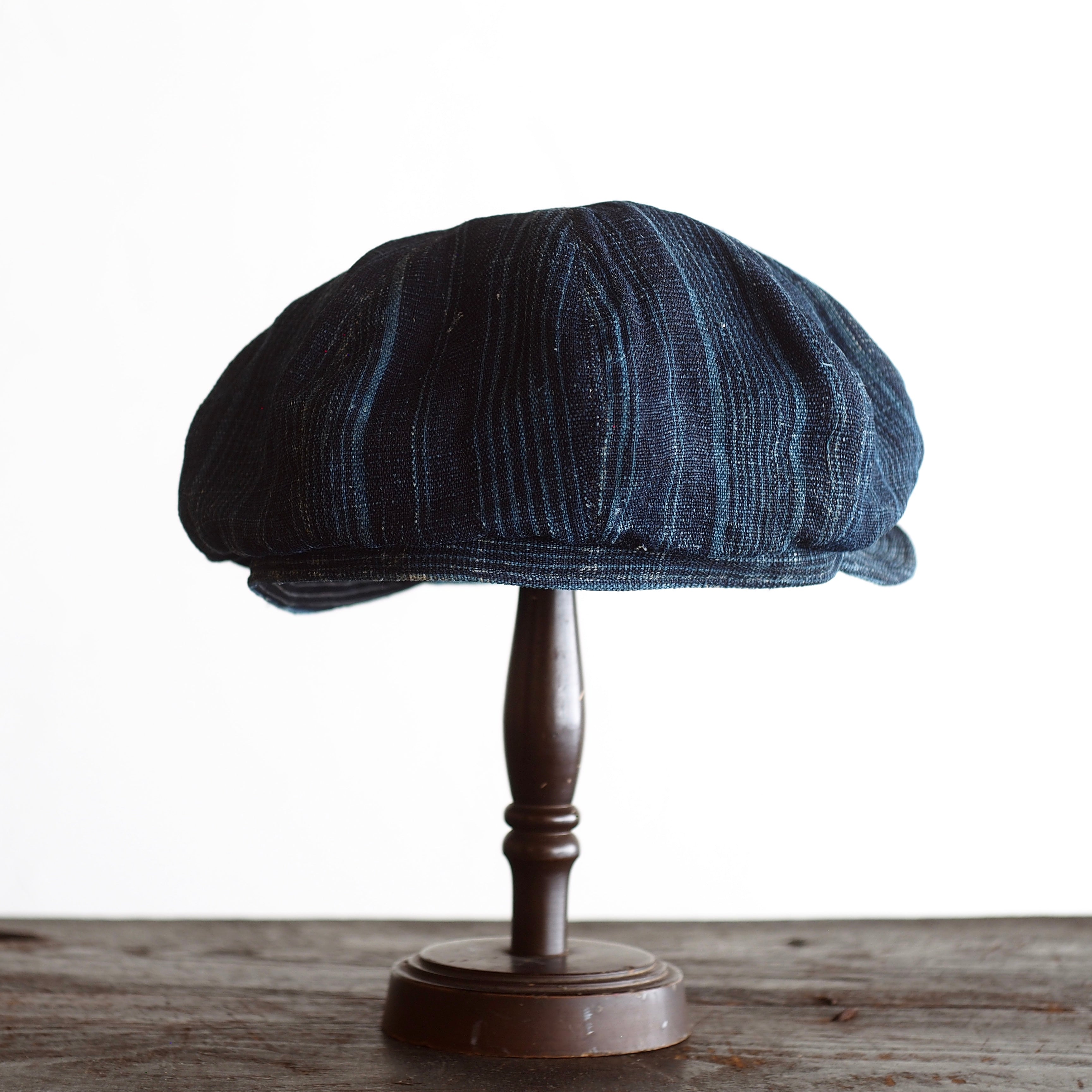 NORA CAP ~type newsboy~61japan old indigo hemp stripe