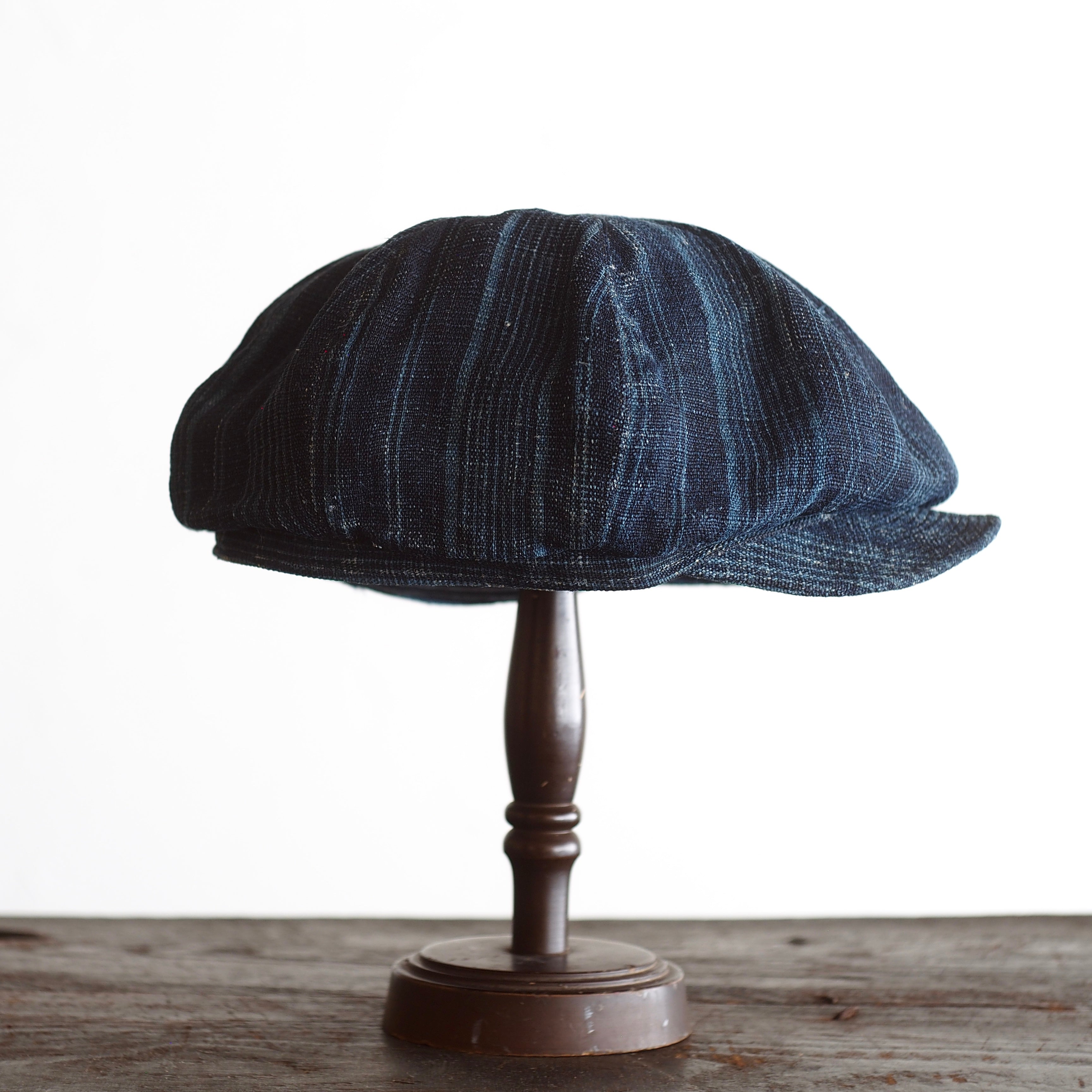 NORA CAP ~type newsboy~61japan old indigo hemp stripe