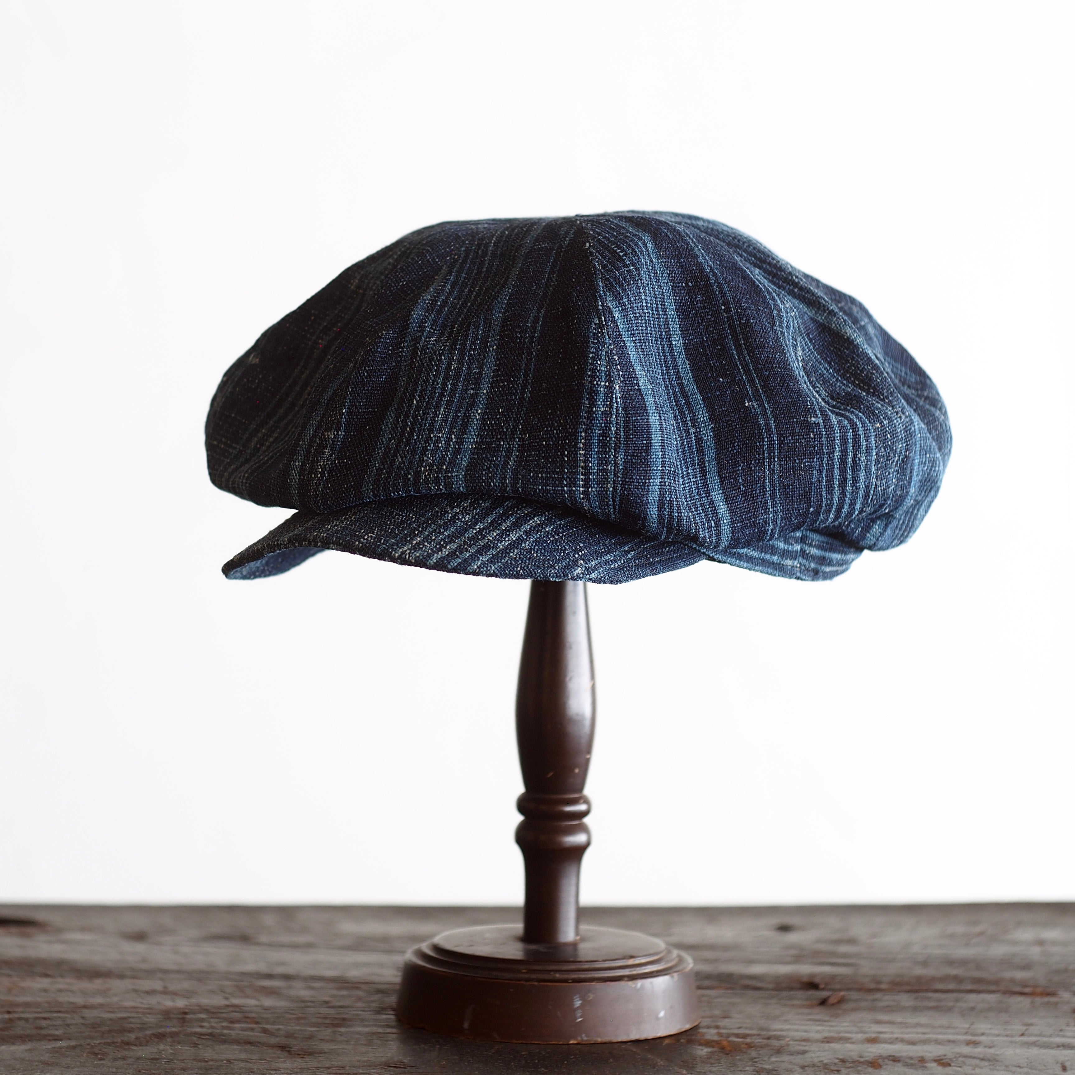 NORA CAP ~type newsboy~60japan old indigo hemp stripe