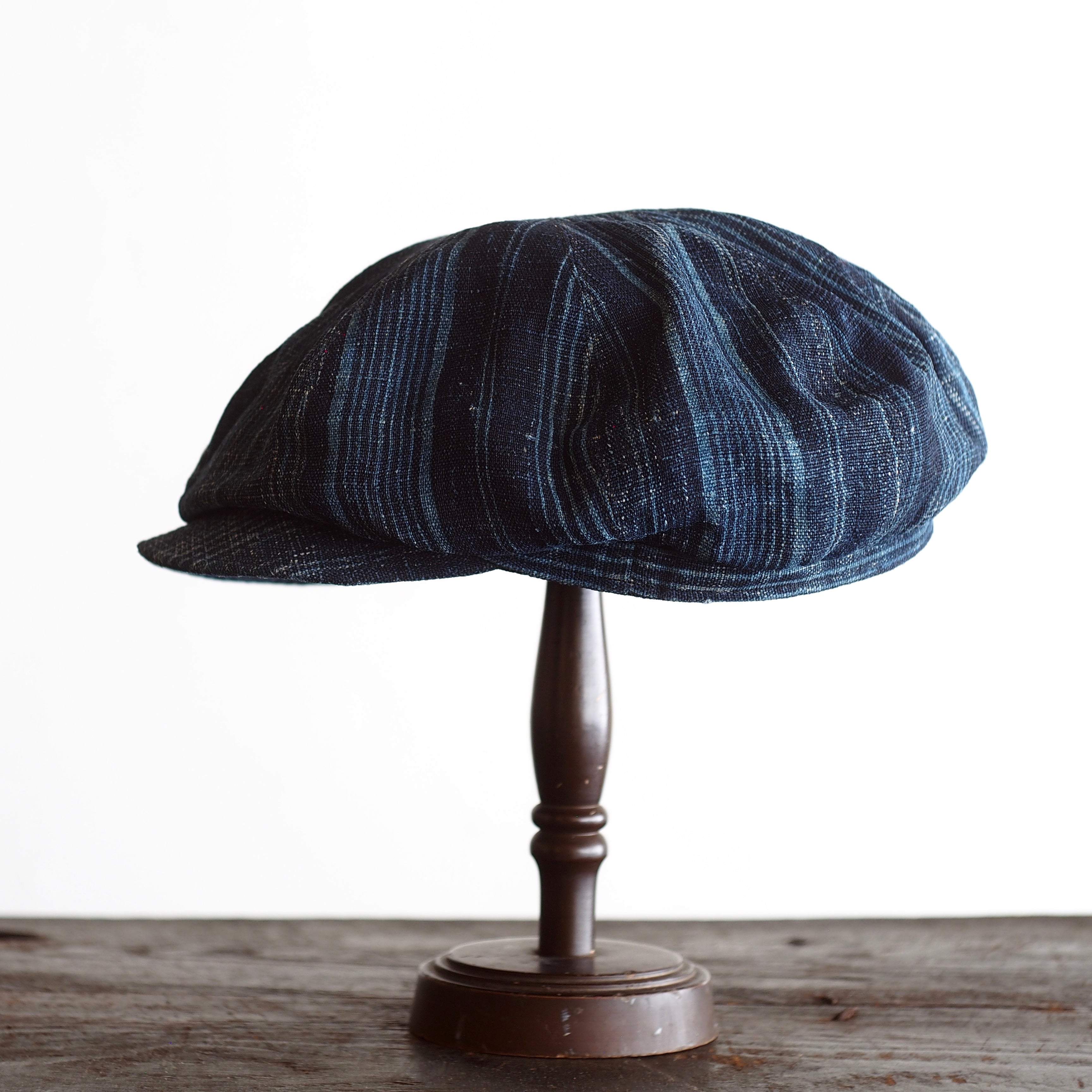 NORA CAP ~type newsboy~60japan old indigo hemp stripe