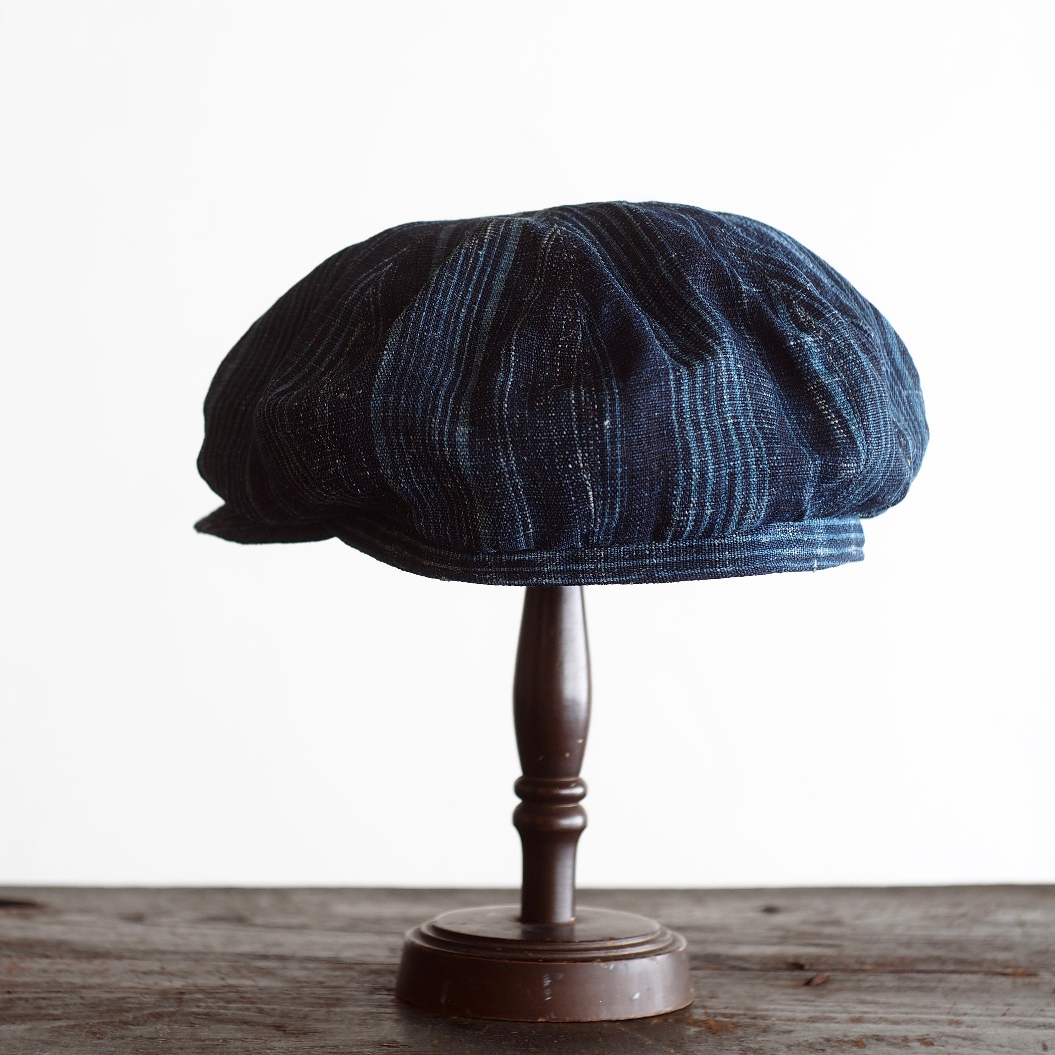 NORA CAP ~type newsboy~60japan old indigo hemp stripe