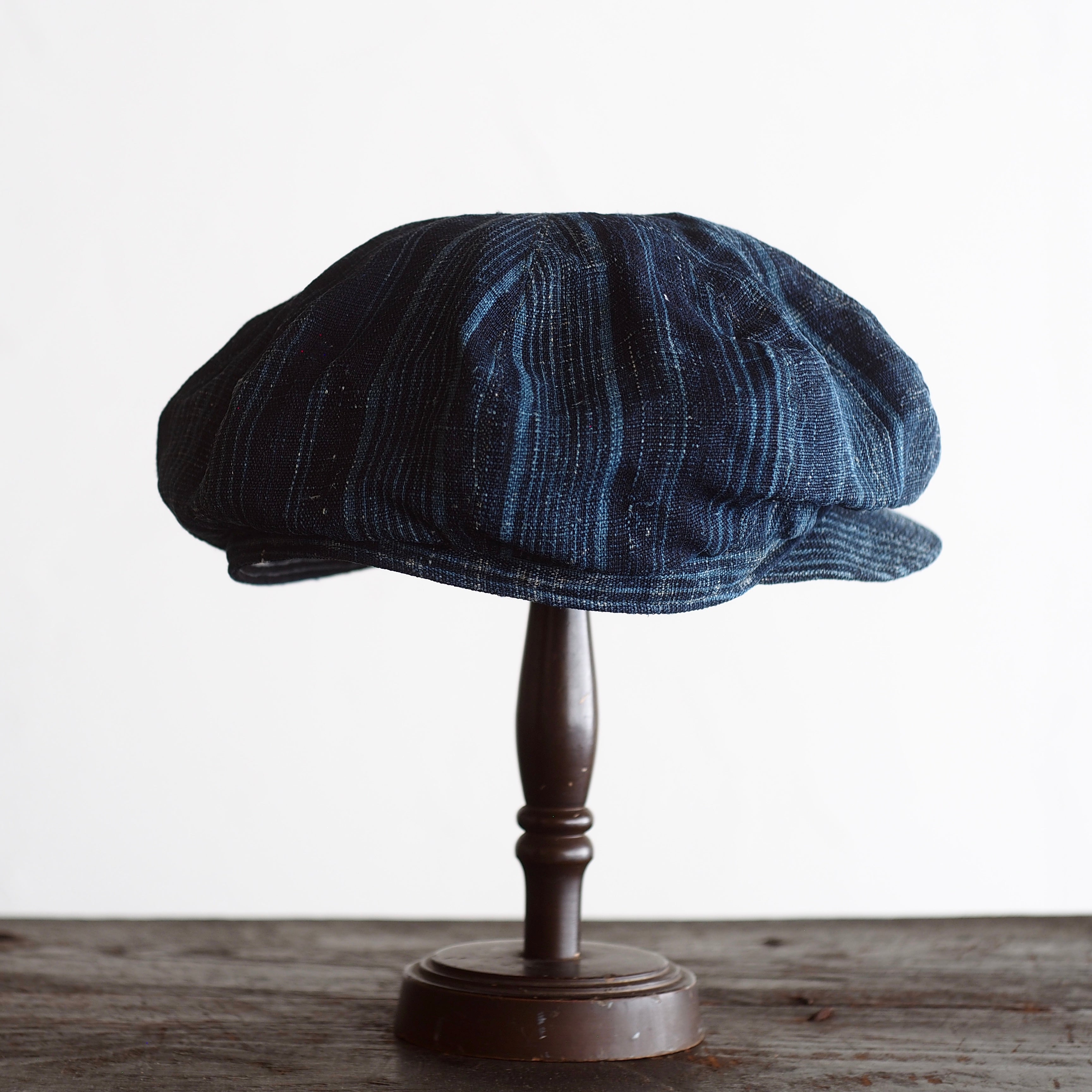 NORA CAP ~type newsboy~60japan old indigo hemp stripe