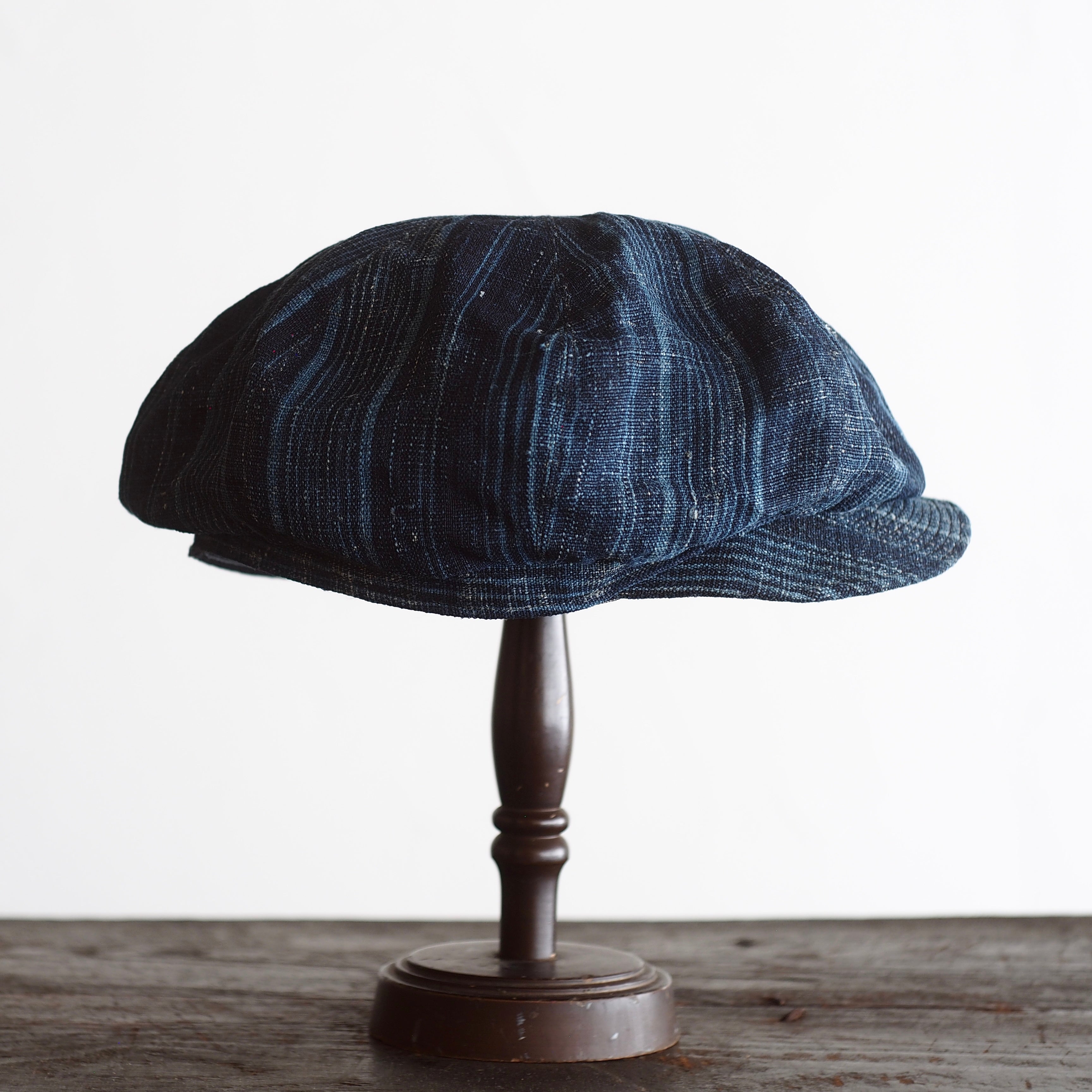 NORA CAP ~type newsboy~60japan old indigo hemp stripe