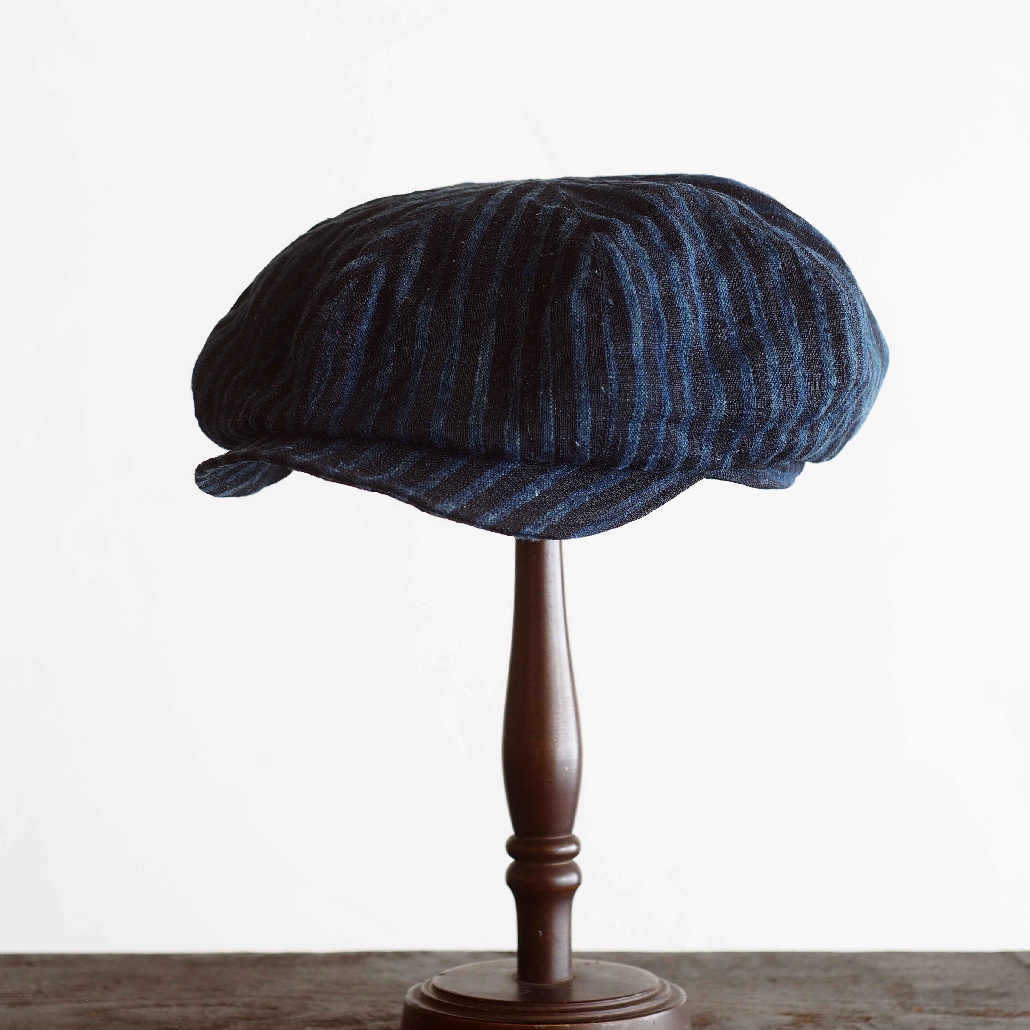 NORA CAP ~type newsboy~60japan old indigo hemp stripe ⓶
