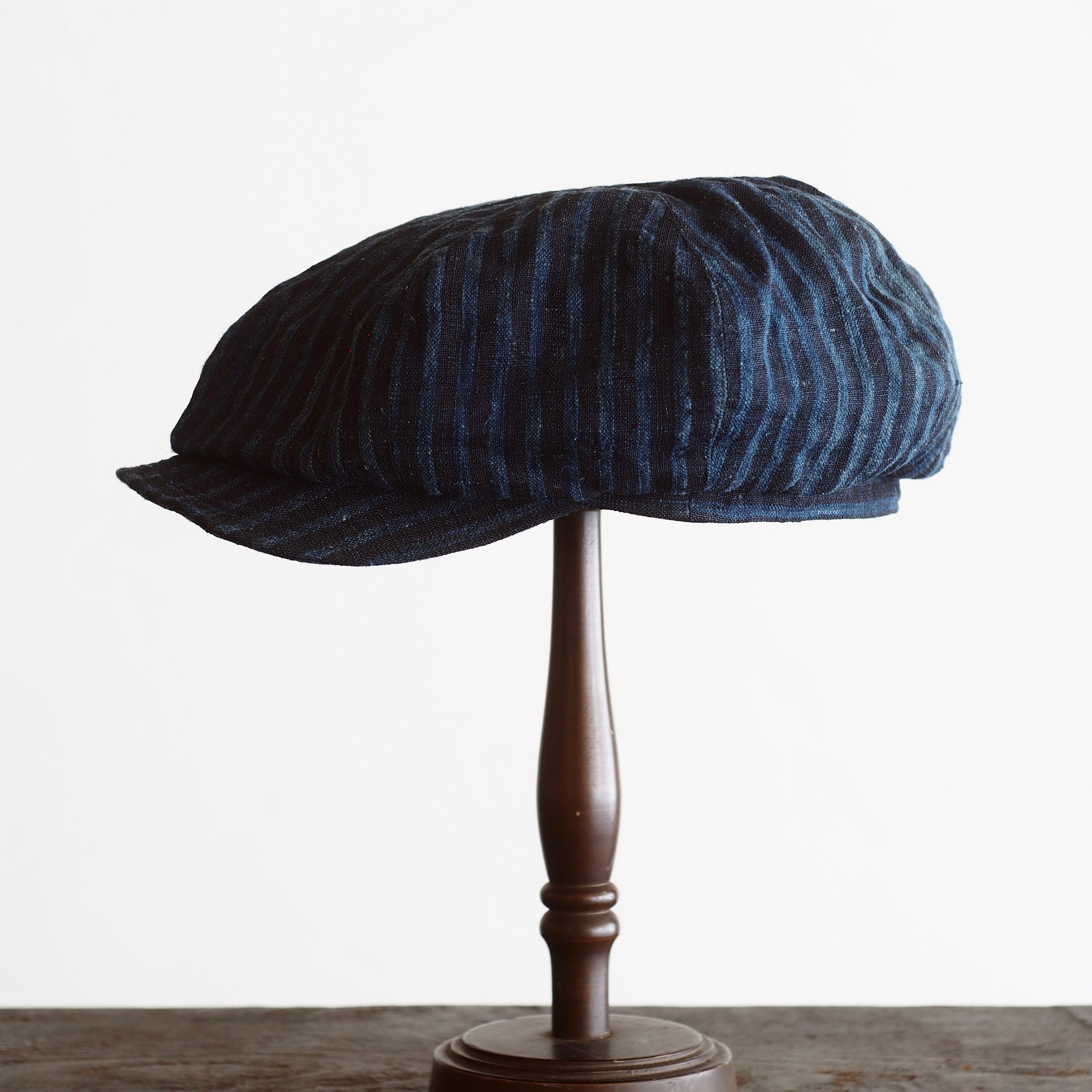 NORA CAP ~type newsboy~60japan old indigo hemp stripe ⓶