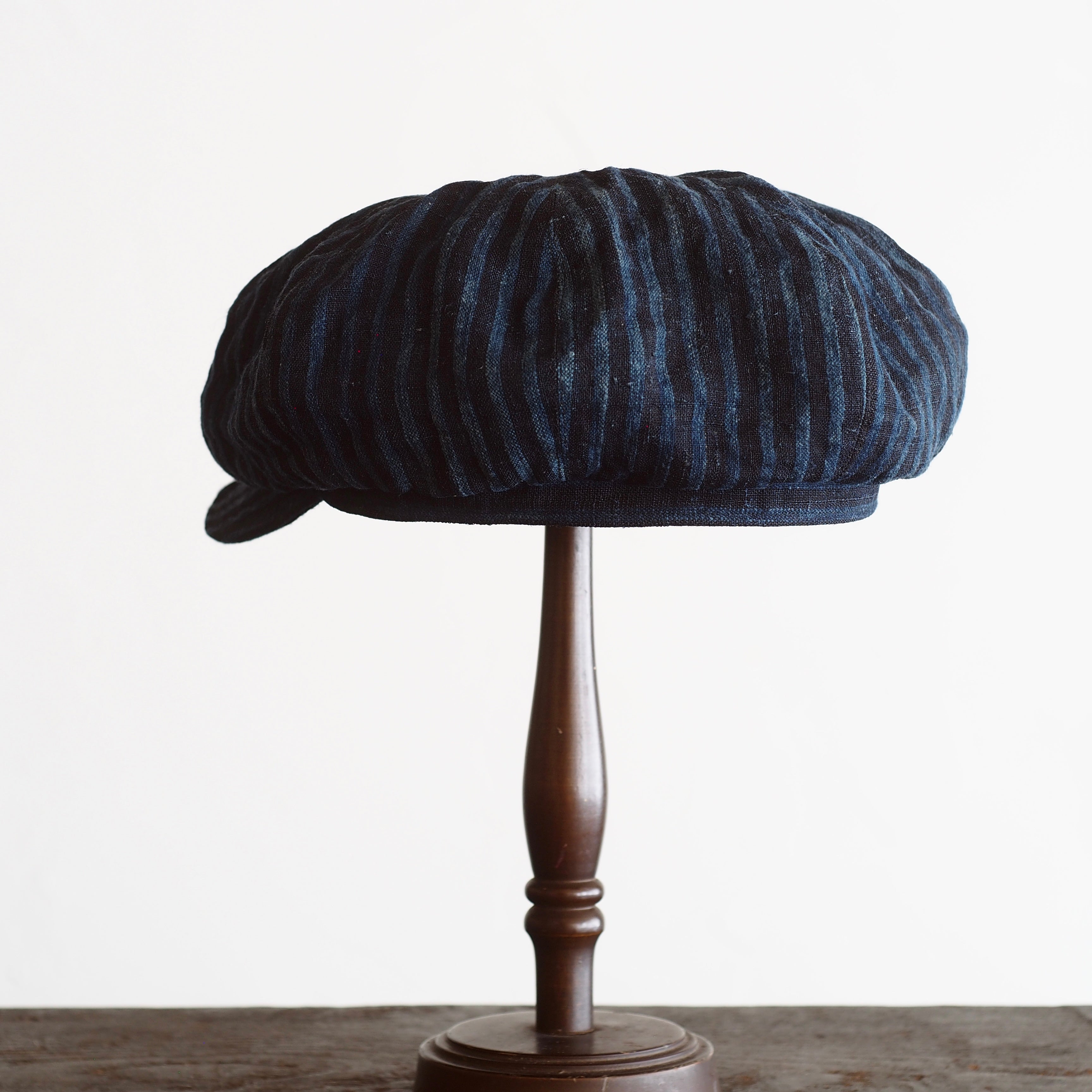NORA CAP ~type newsboy~60japan old indigo hemp stripe ⓶