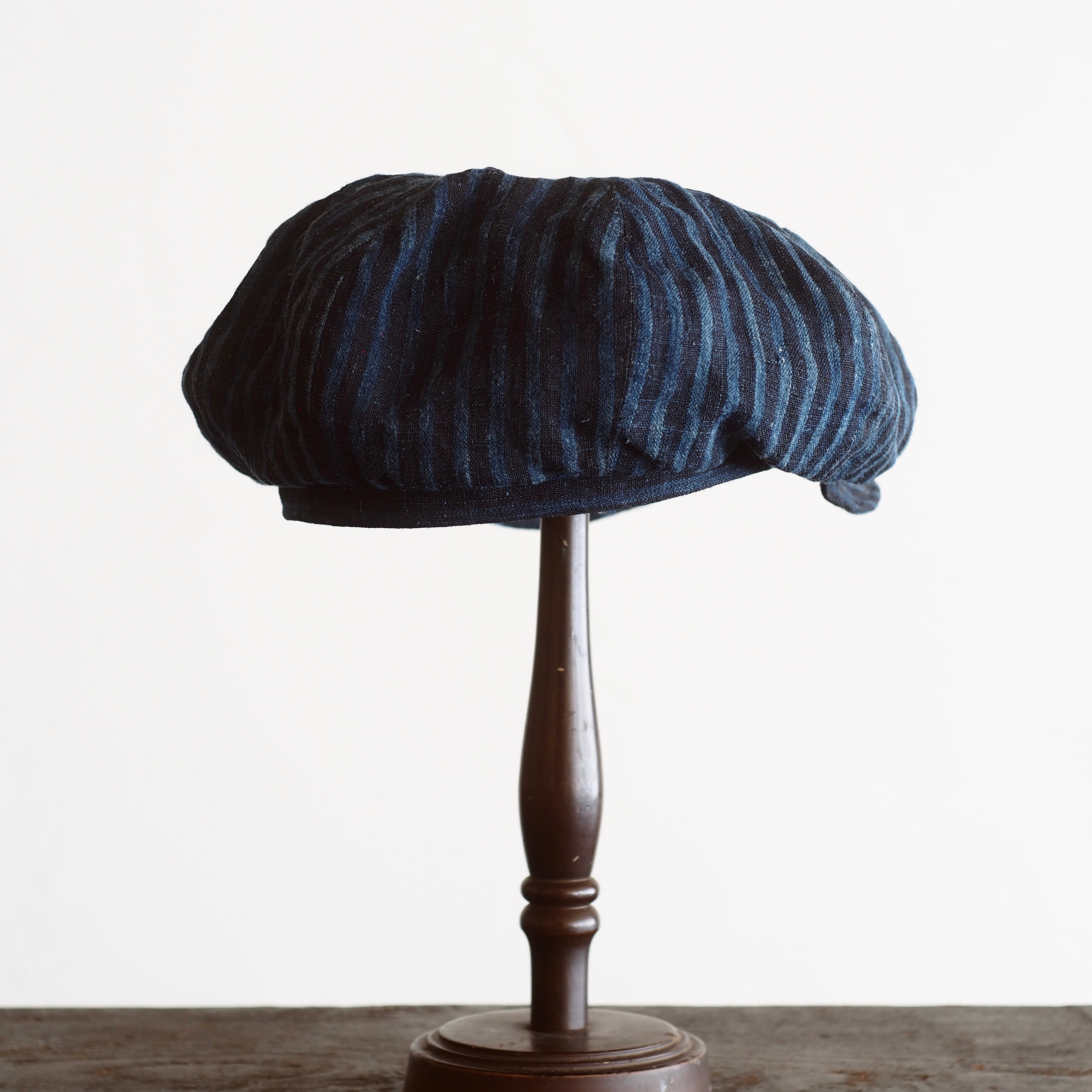 NORA CAP ~type newsboy~60japan old indigo hemp stripe ⓶