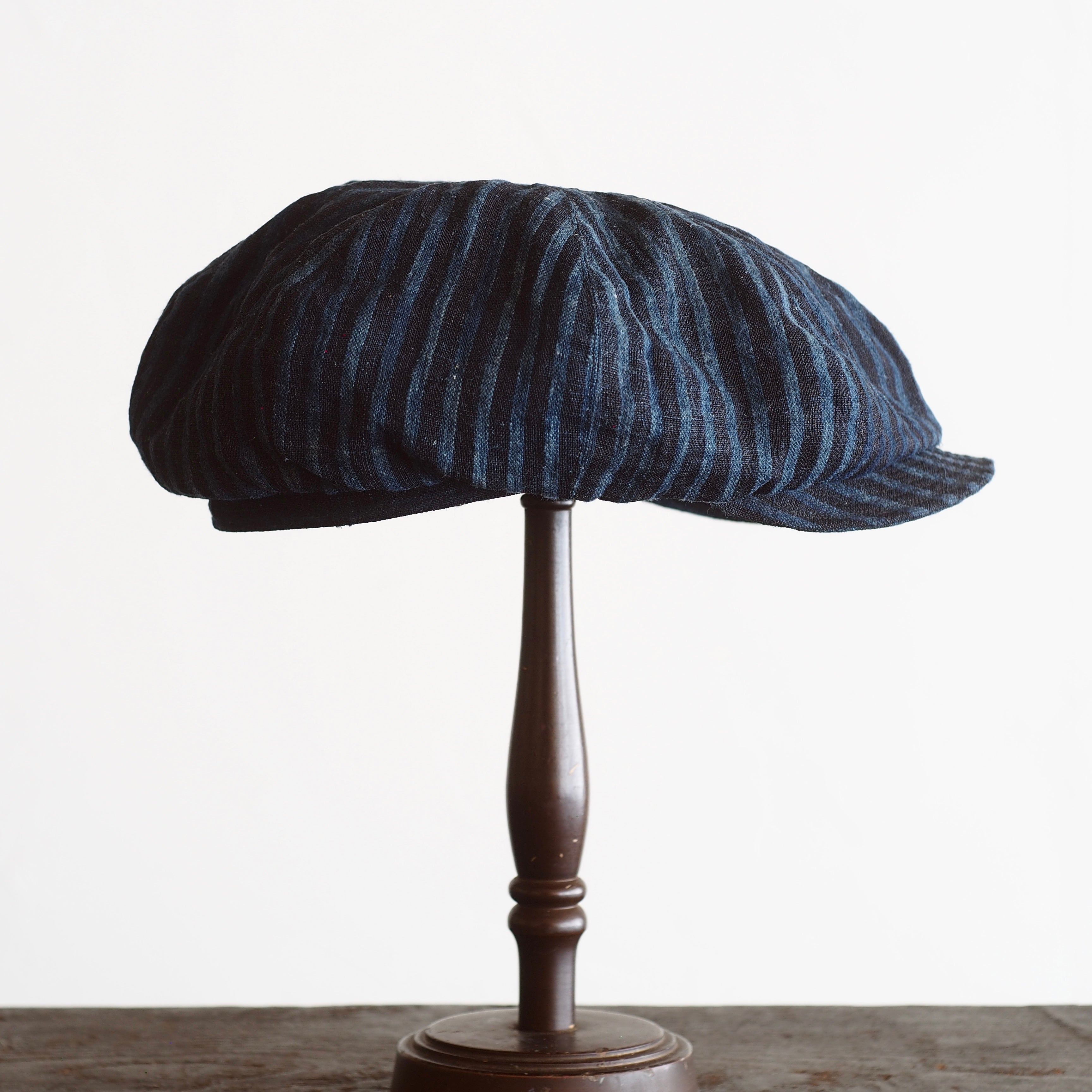 NORA CAP ~type newsboy~60japan old indigo hemp stripe ⓶