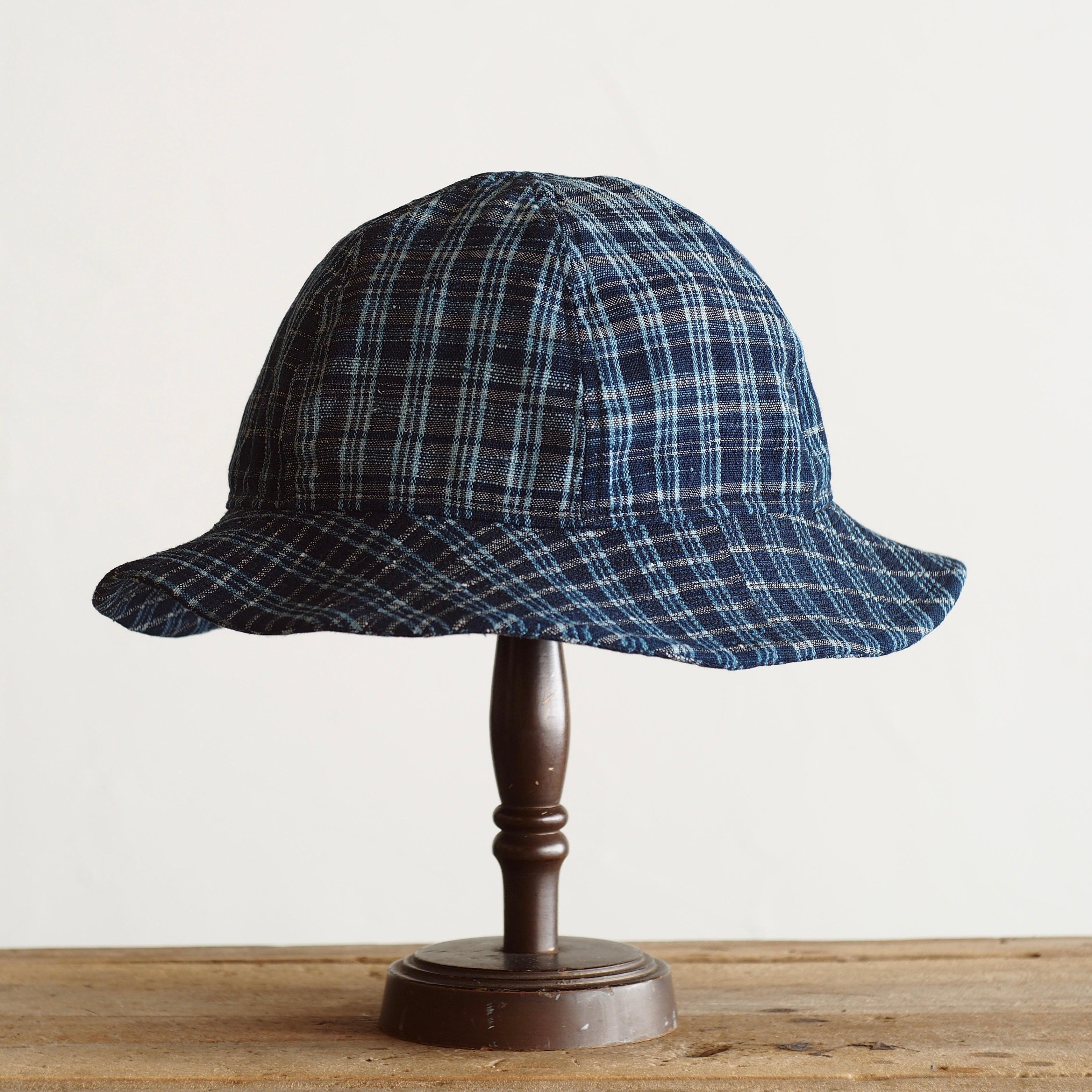 NORA HAT ~type 2nd~japan old indigo cotton check fabric