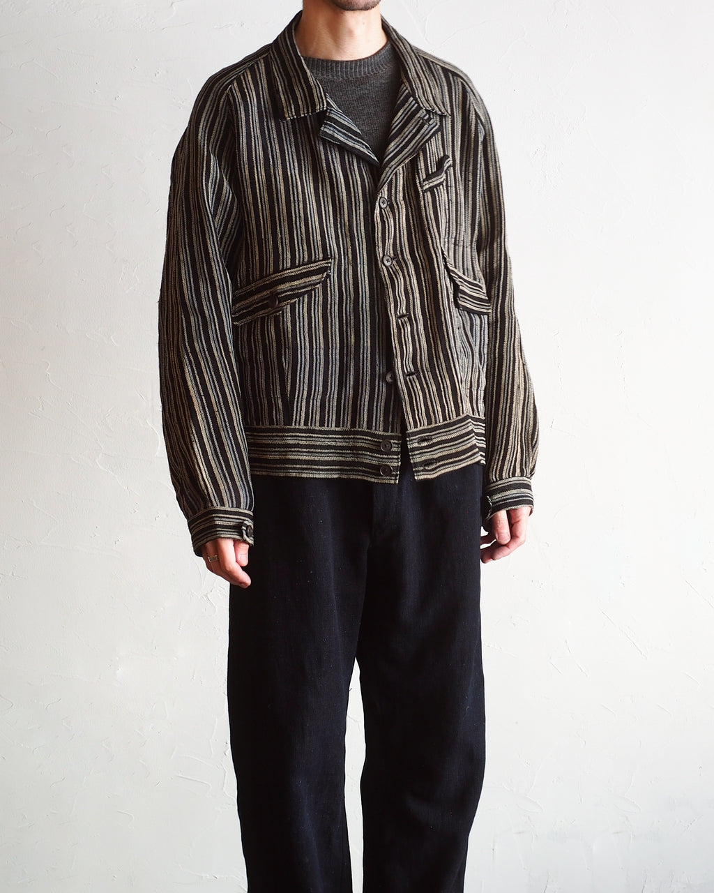 NORA SHORT JACKET~Japan old stripe hemp fabric~