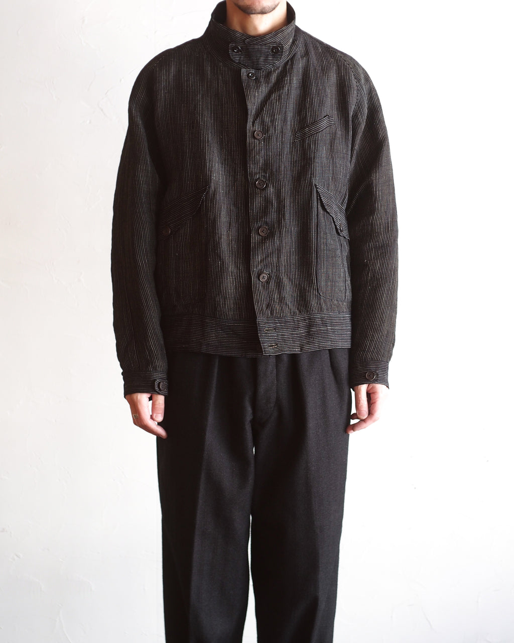 NORA SHORT JACKET~Japan old stripe hemp fabric~