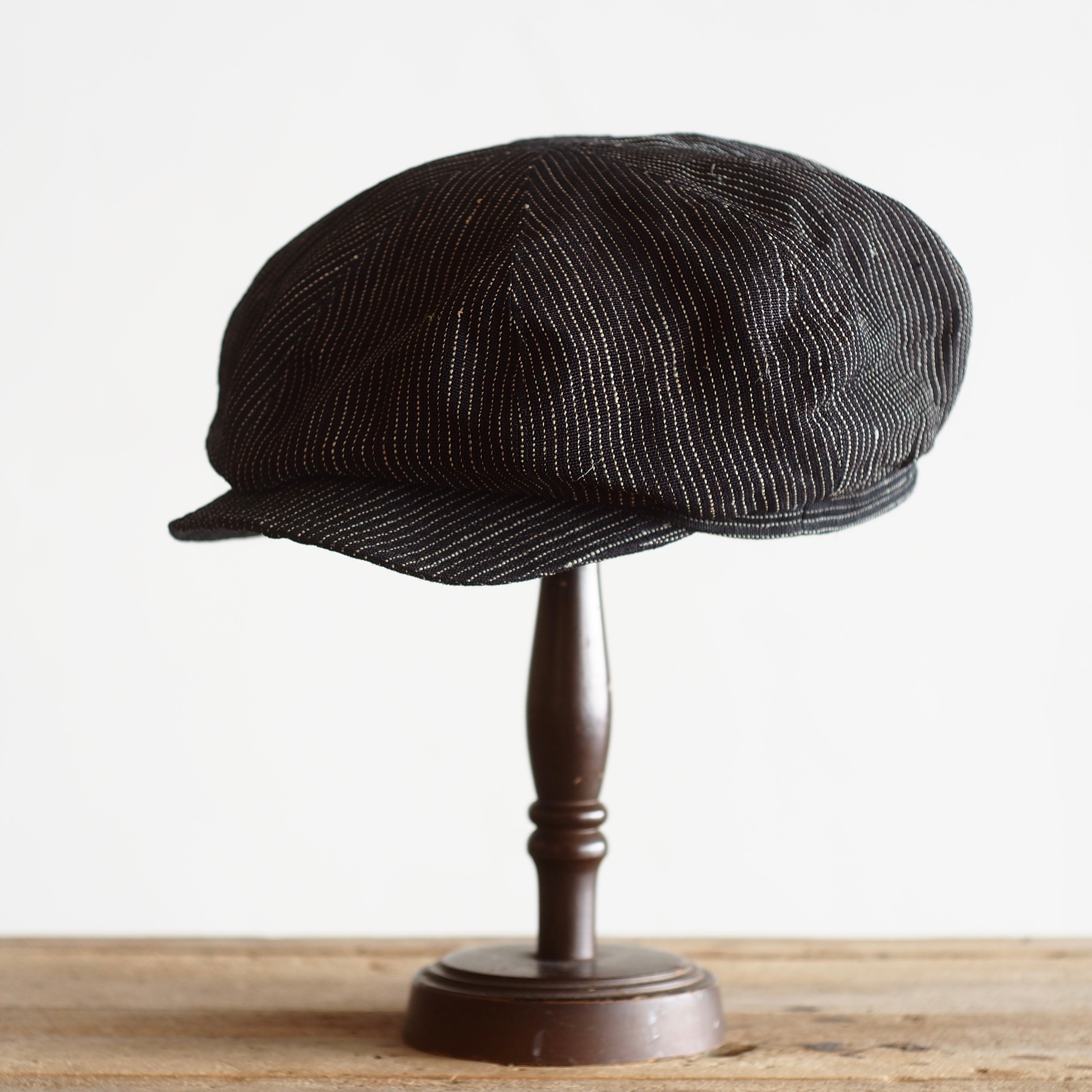 NORA CAP ~type newsboy~60 japan old stripe hemp  fabric