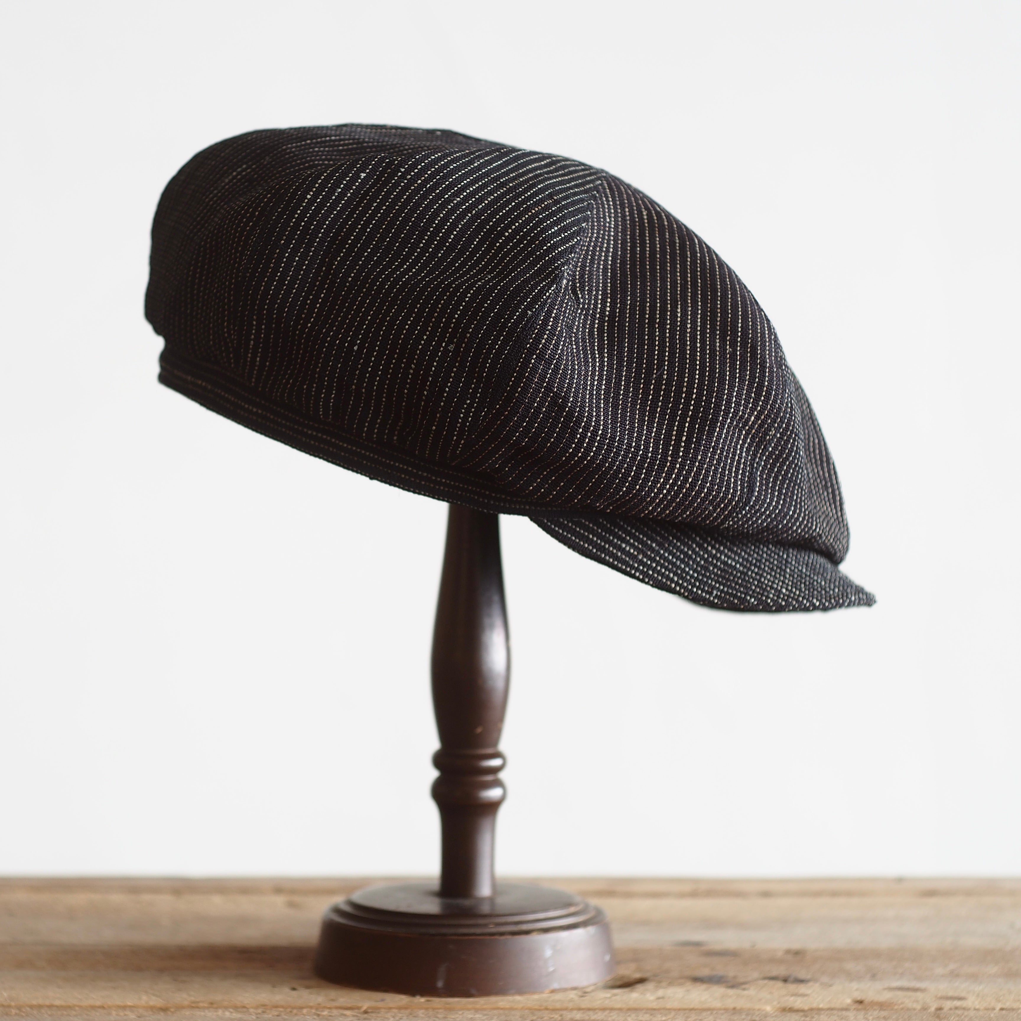 NORA CAP ~type newsboy~60 japan old stripe hemp  fabric