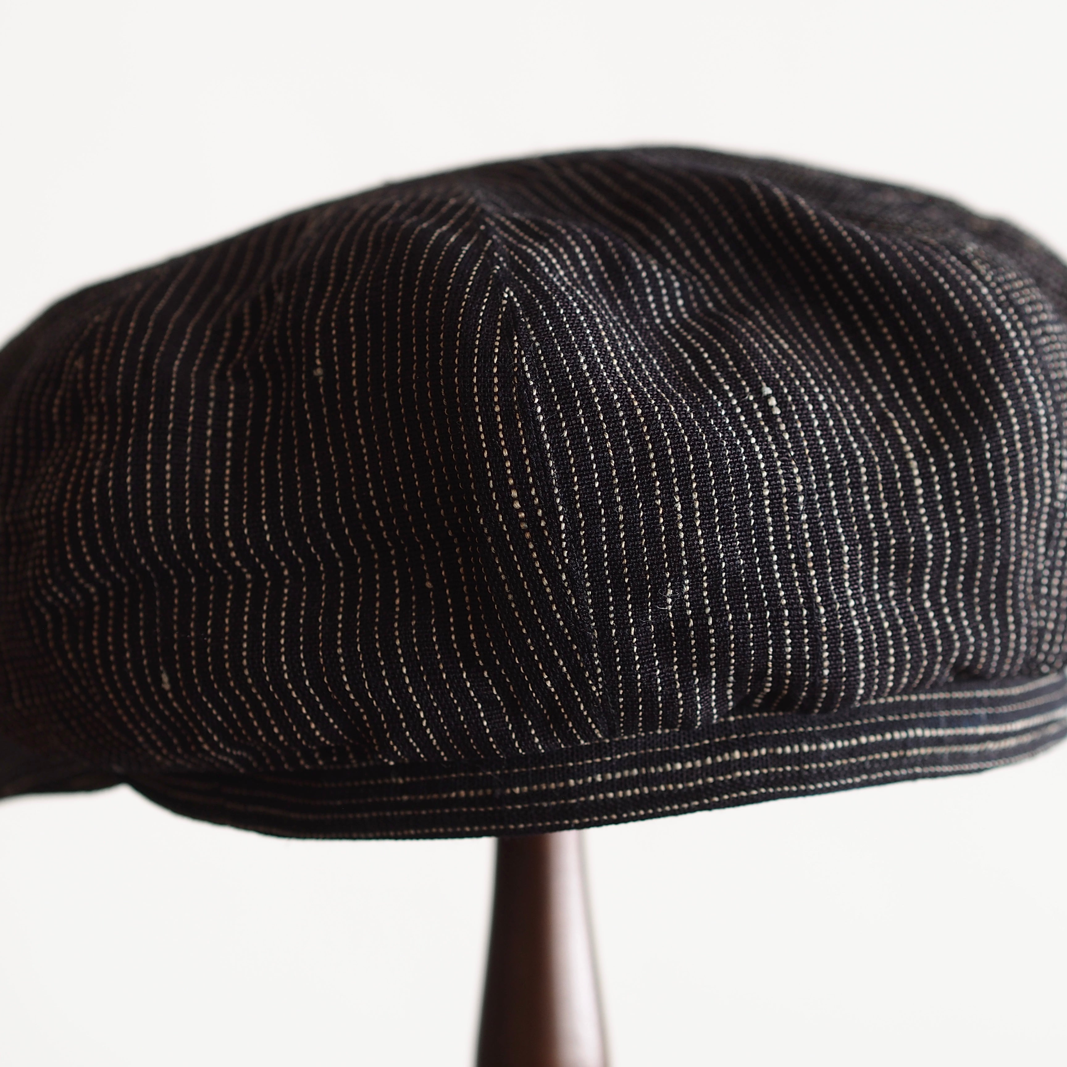 NORA CAP ~type newsboy~60 japan old stripe hemp  fabric