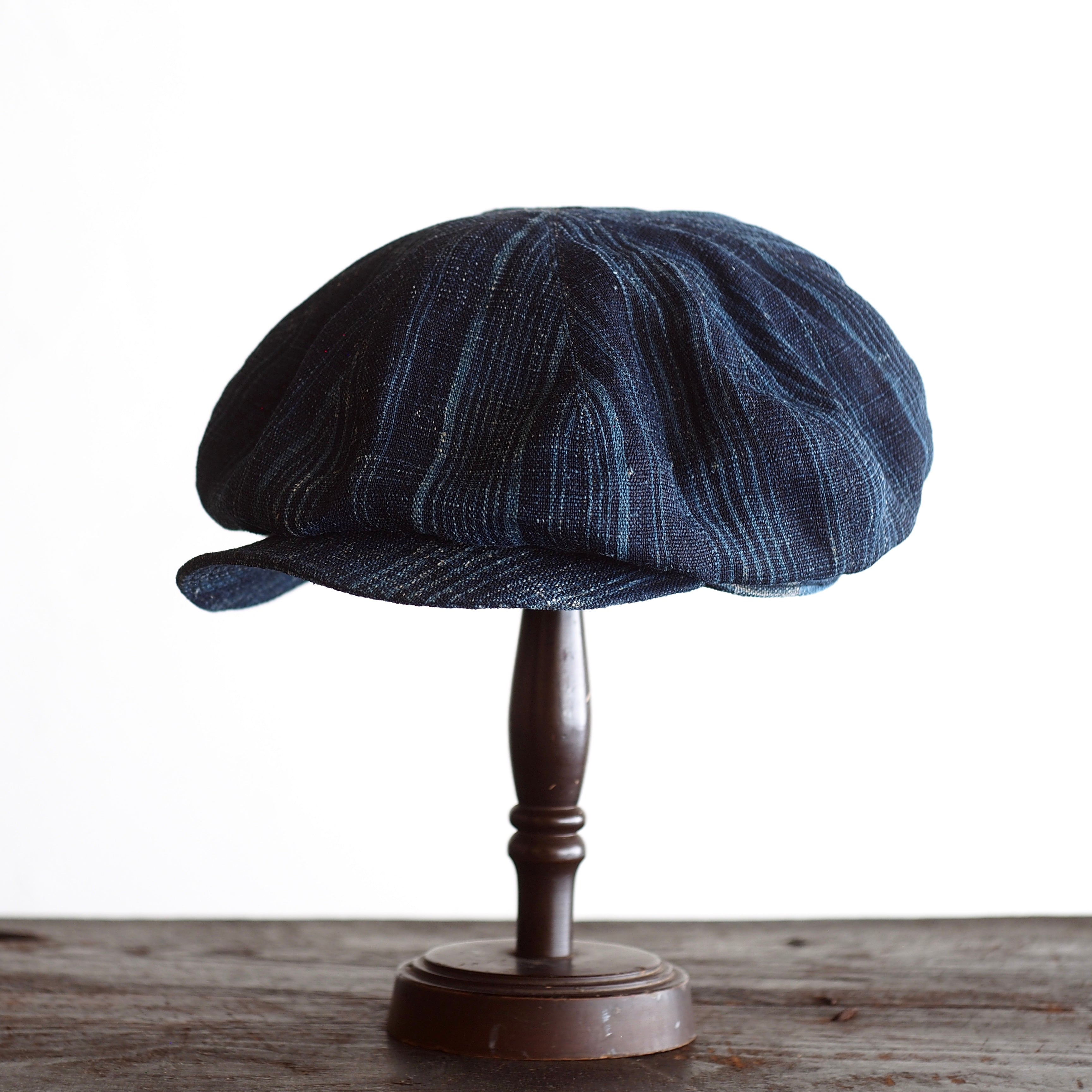NORA CAP ~type newsboy~61japan old indigo hemp stripe
