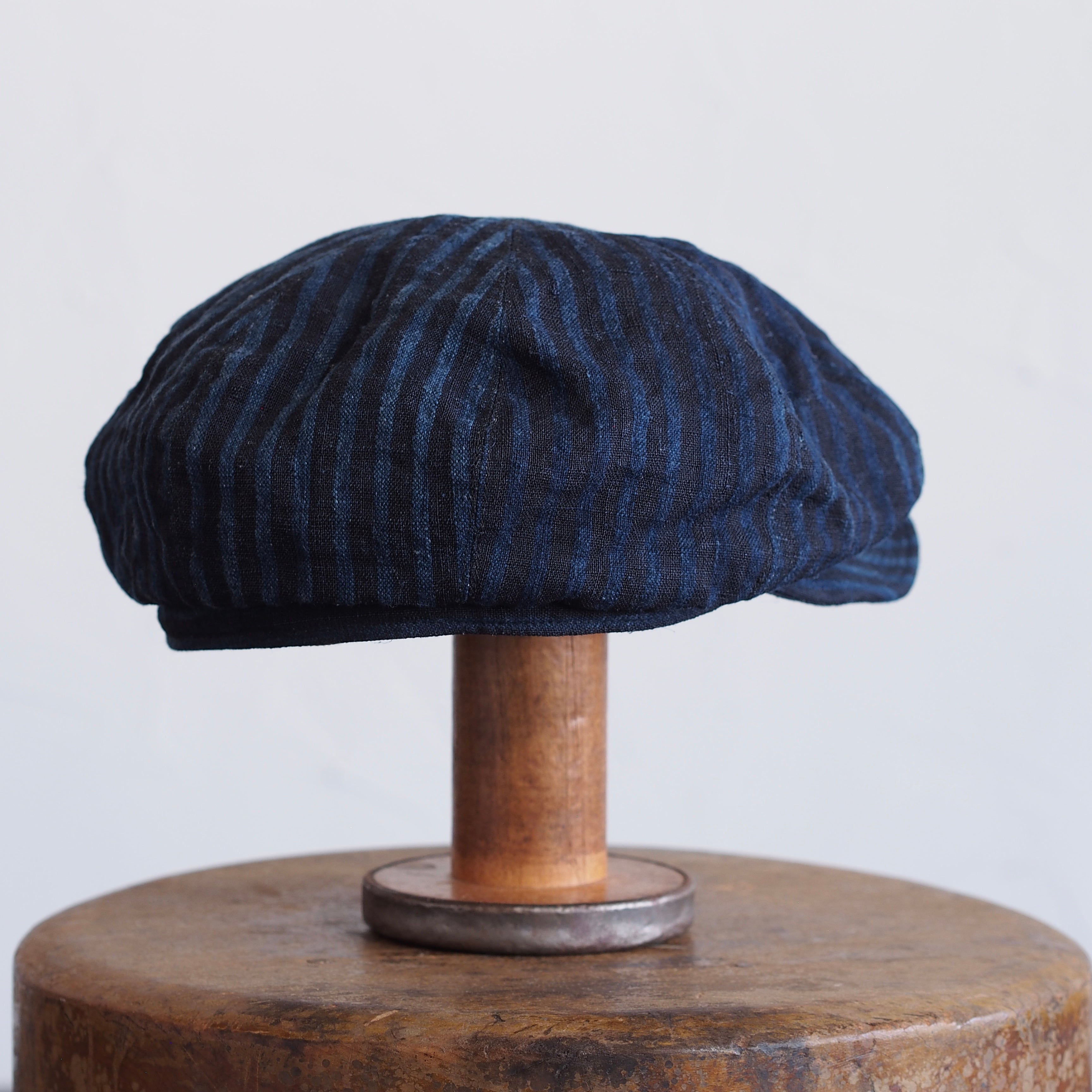 JAPAN VINTAGE FABRIC CAP ~type newsboy~61 meiji linen 縞