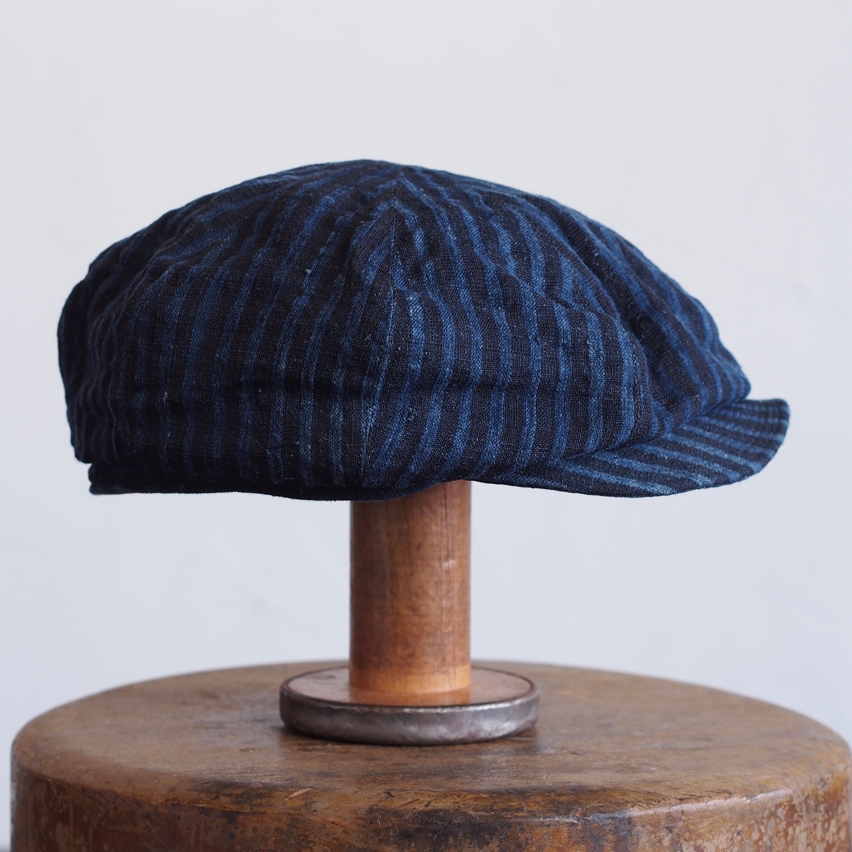 JAPAN VINTAGE FABRIC CAP ~type newsboy~60 meiji linen 縞