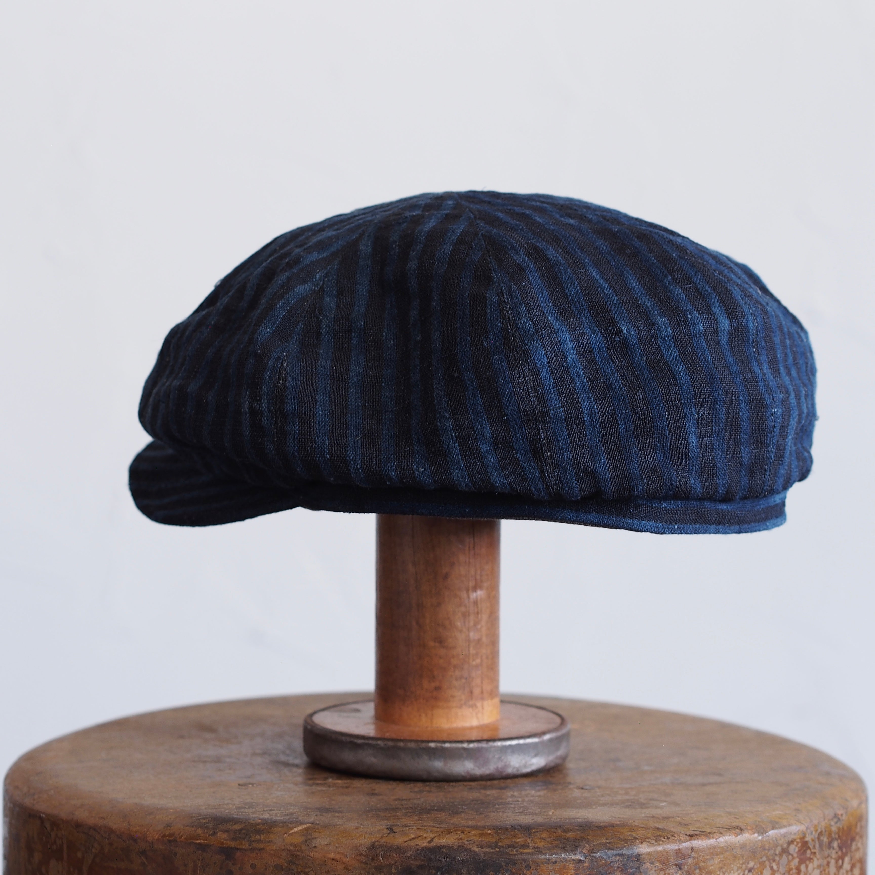 JAPAN VINTAGE FABRIC CAP ~type newsboy~59 meiji linen 縞