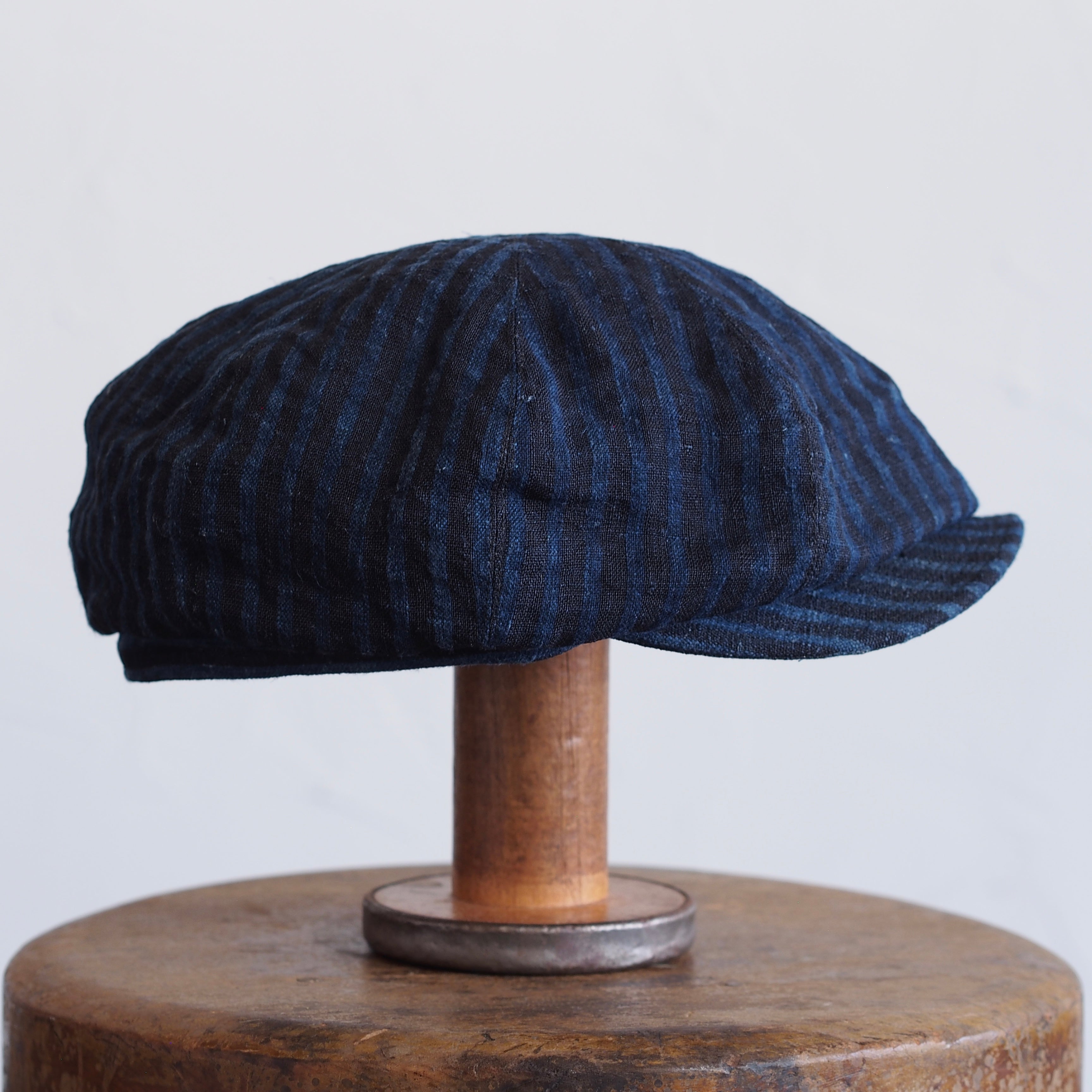 JAPAN VINTAGE FABRIC CAP ~type newsboy~59 meiji linen 縞