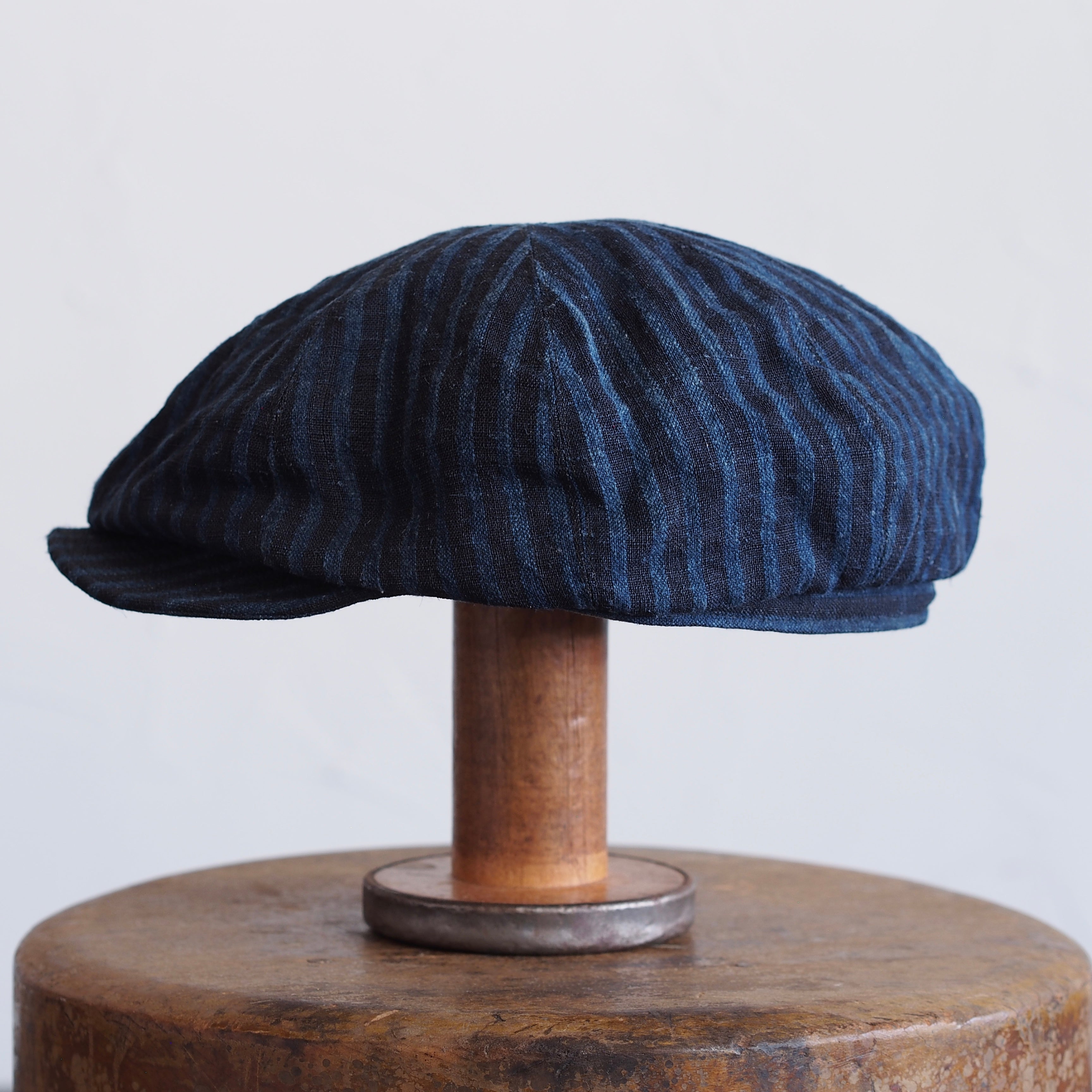 JAPAN VINTAGE FABRIC CAP ~type newsboy~61 meiji linen 縞