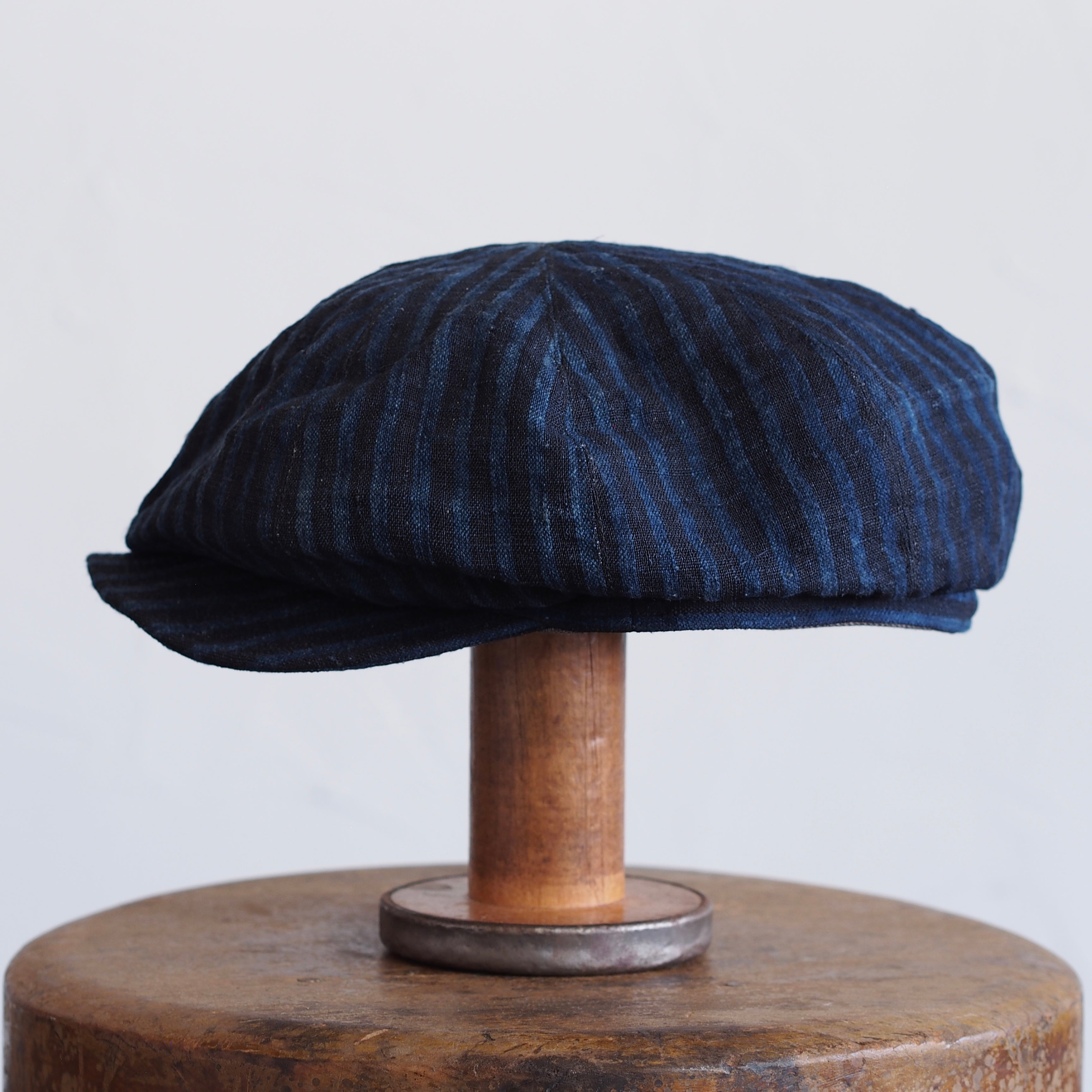 JAPAN VINTAGE FABRIC CAP ~type newsboy~59 meiji linen 縞