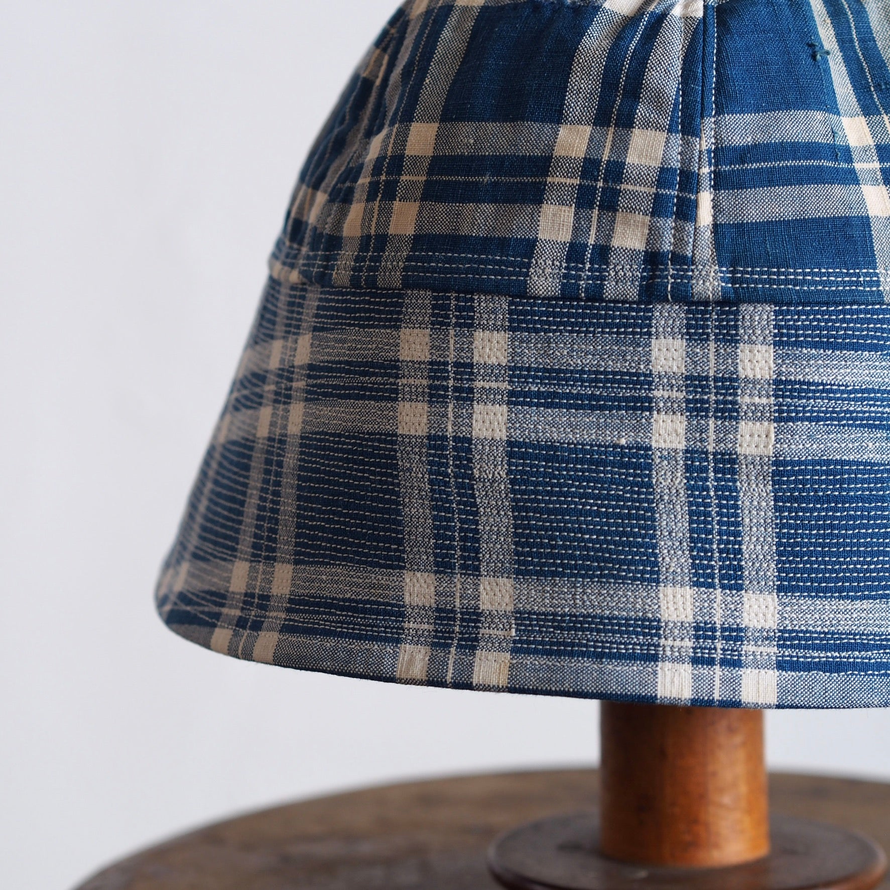 FRENCH VINTAGE CHECK FABRIC HAT ~type sailor~60①