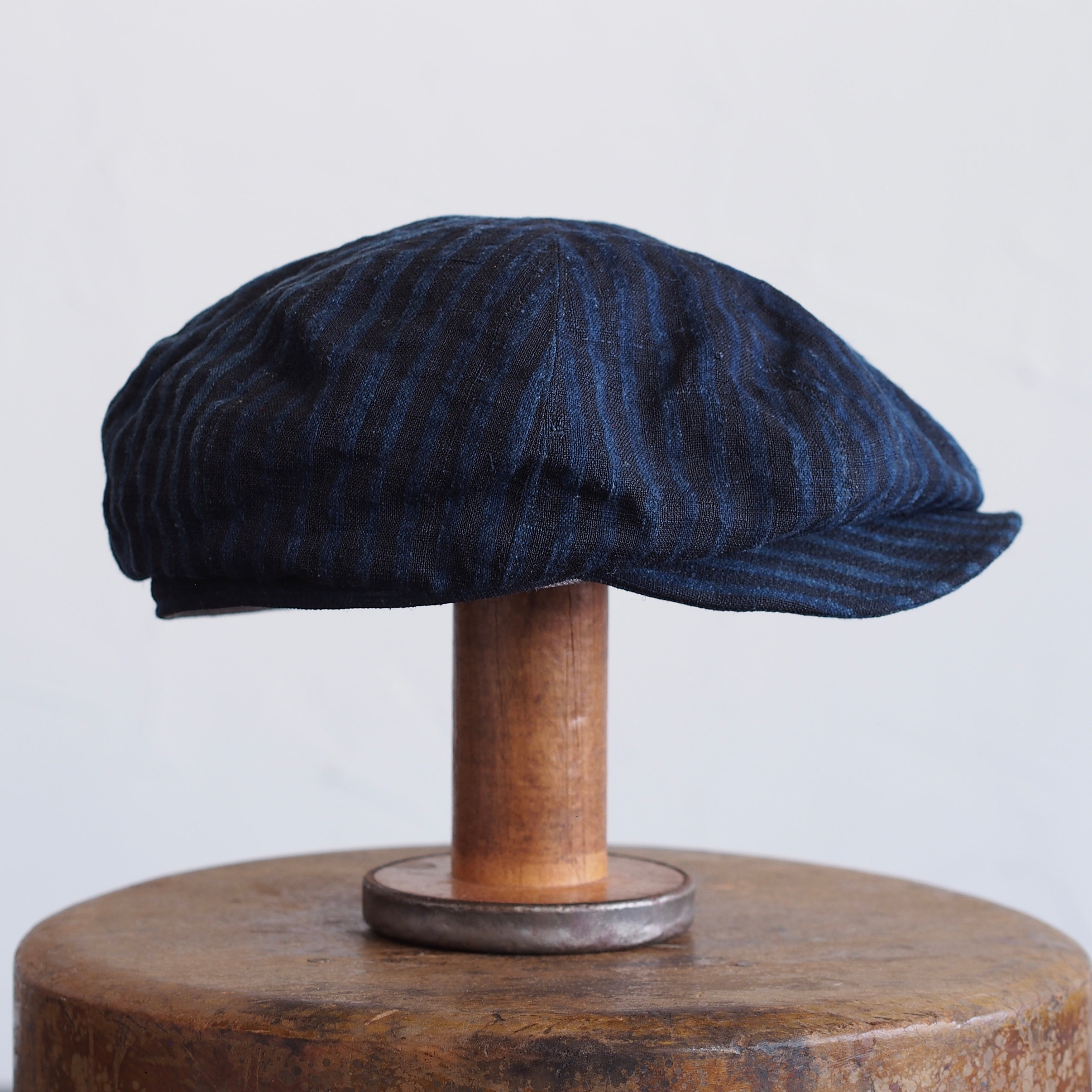 JAPAN VINTAGE FABRIC CAP ~type newsboy~61 meiji linen 縞