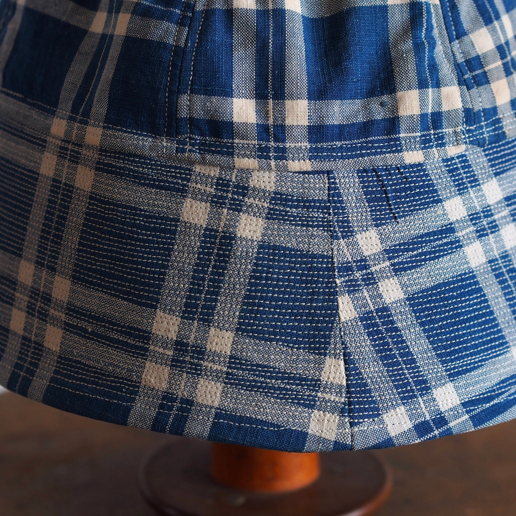 FRENCH VINTAGE CHECK FABRIC HAT ~type sailor~60①