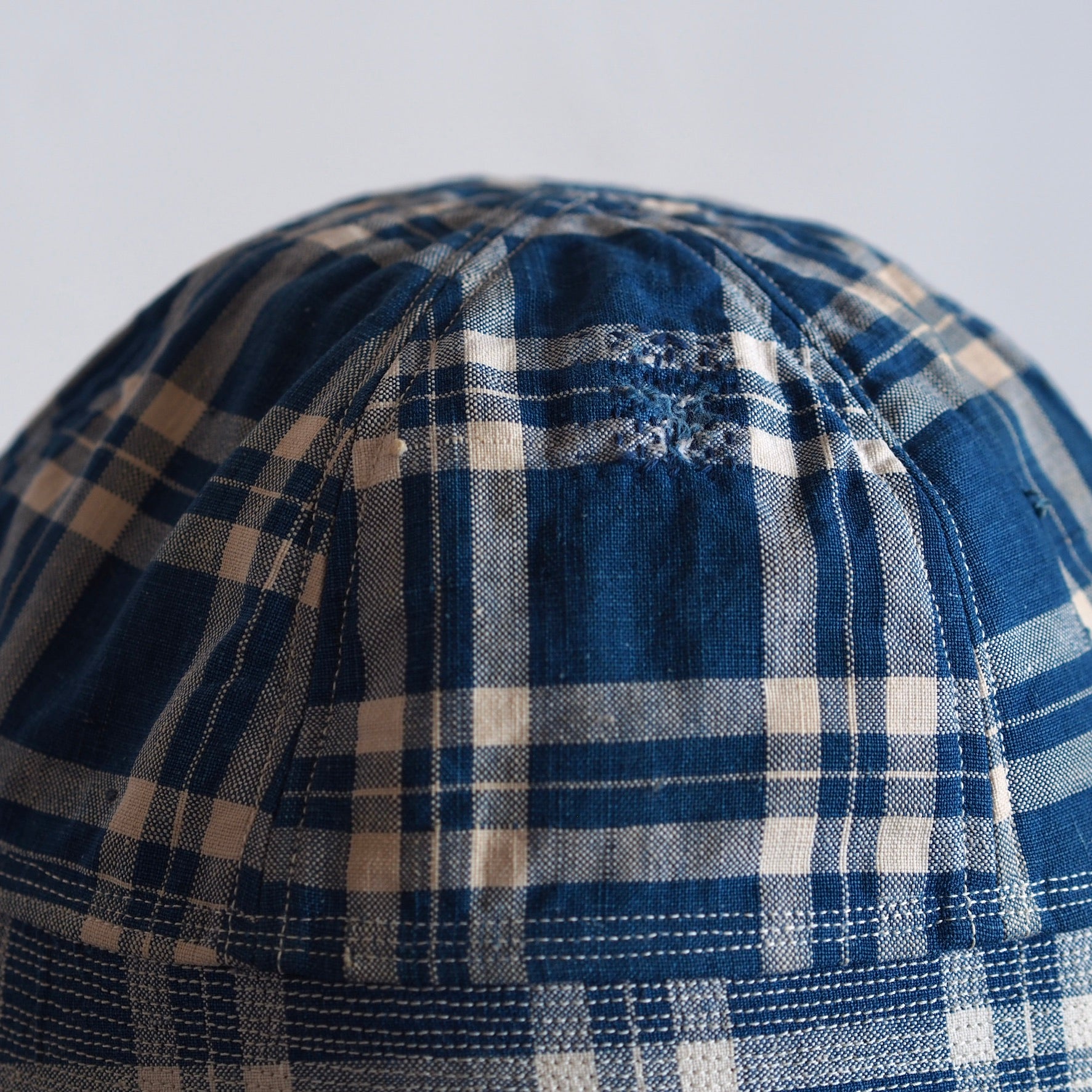 FRENCH VINTAGE CHECK FABRIC HAT ~type sailor~60①