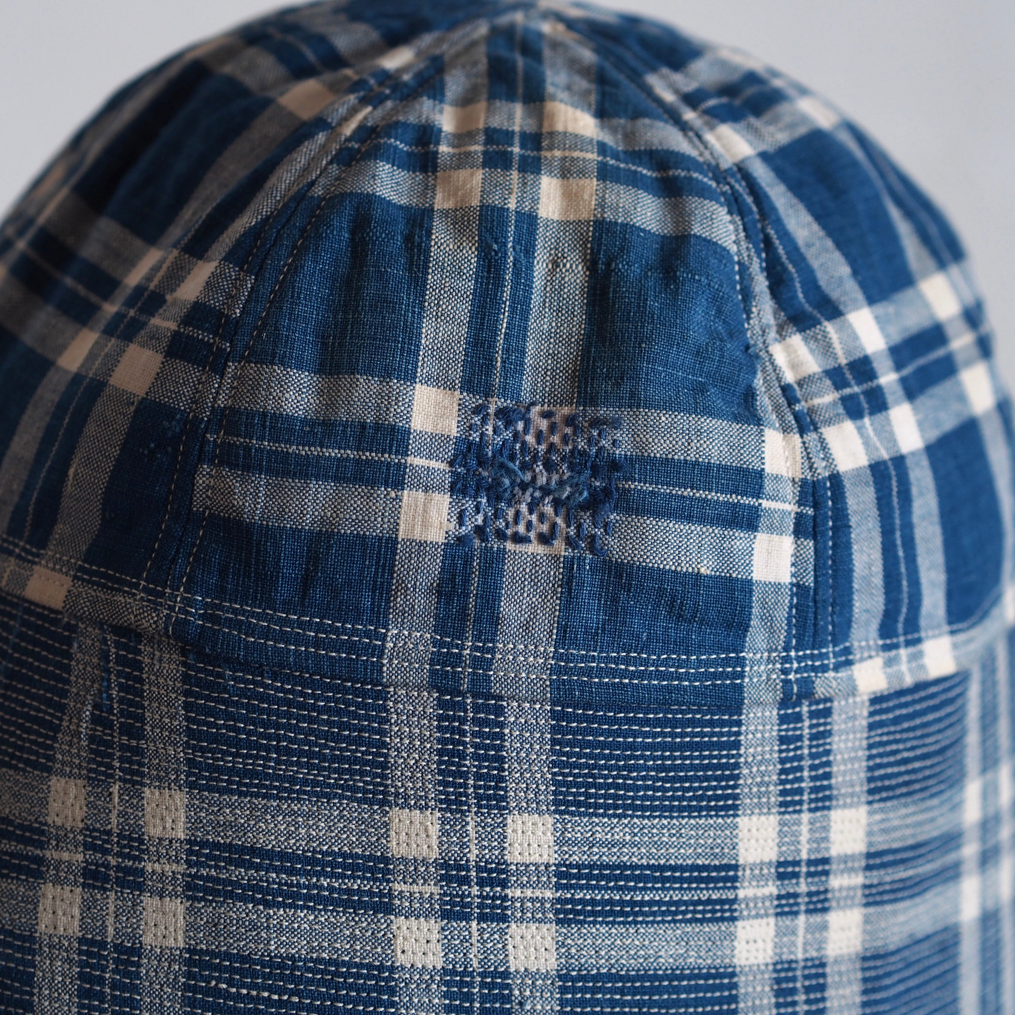 FRENCH VINTAGE CHECK FABRIC HAT ~type sailor~60②