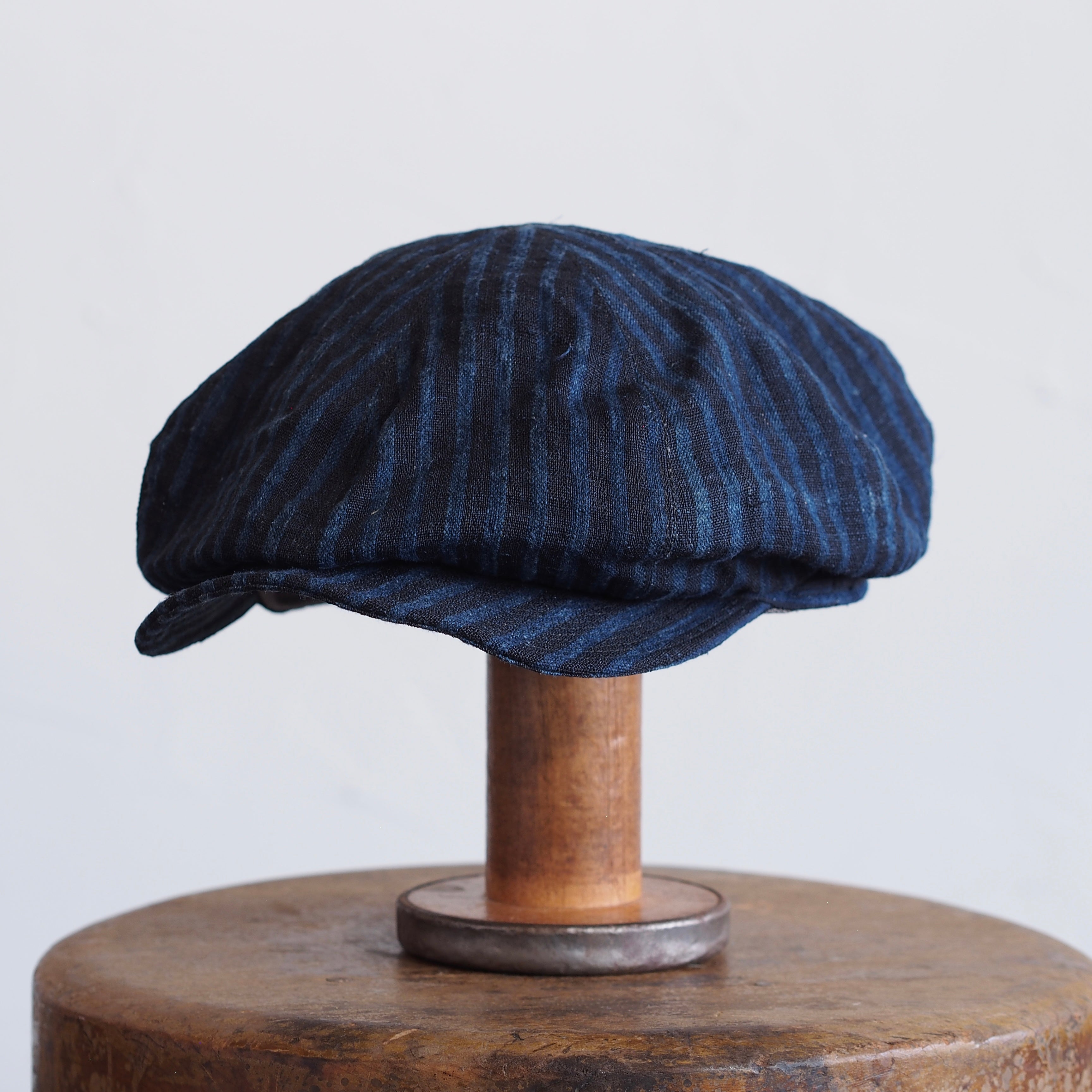 JAPAN VINTAGE FABRIC CAP ~type newsboy~59 meiji linen 縞