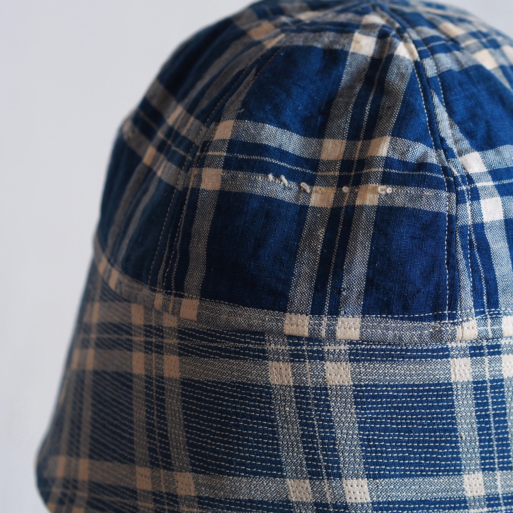 FRENCH VINTAGE CHECK FABRIC HAT ~type sailor~60①