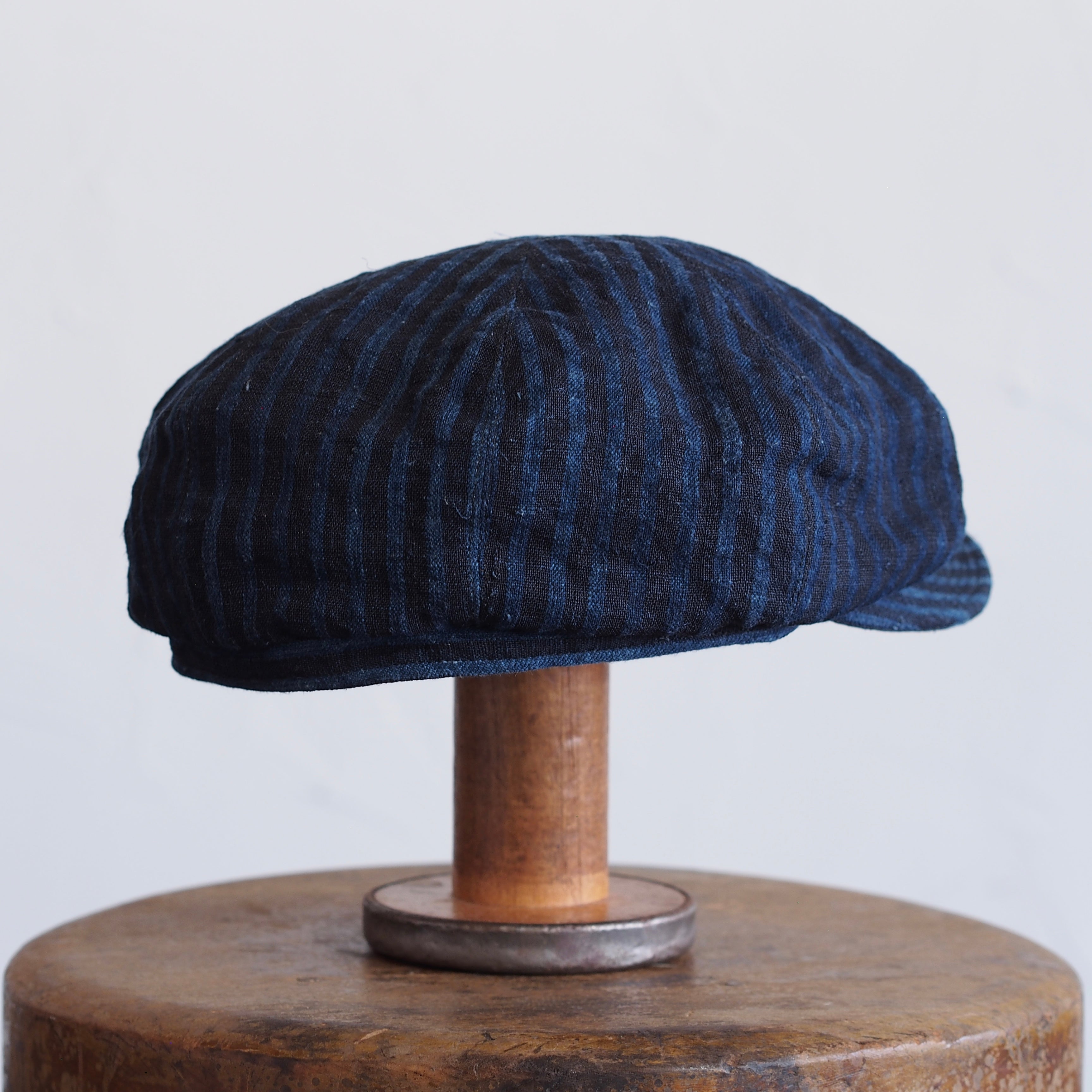 JAPAN VINTAGE FABRIC CAP ~type newsboy~59 meiji linen 縞