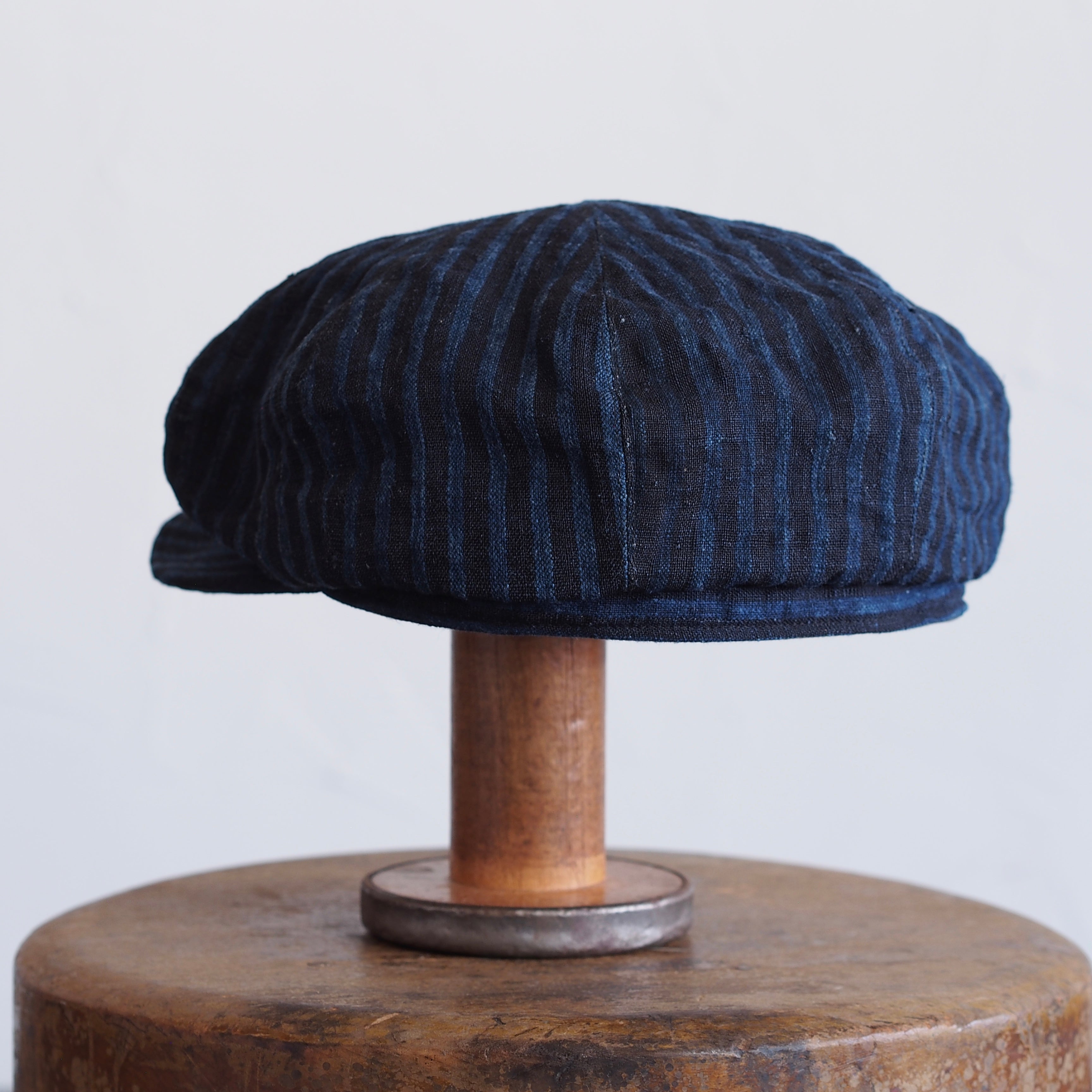 JAPAN VINTAGE FABRIC CAP ~type newsboy~60 meiji linen 縞