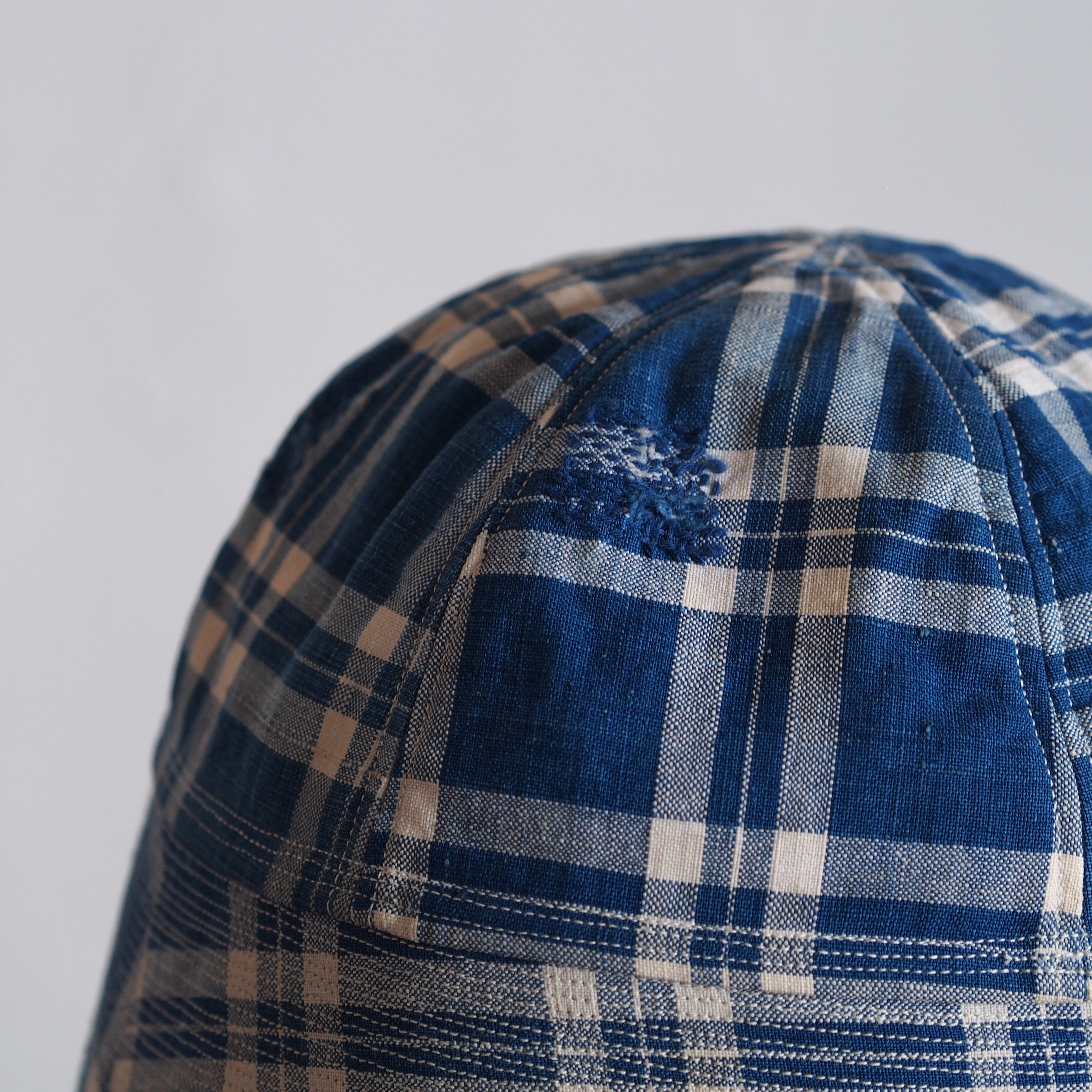 FRENCH VINTAGE CHECK FABRIC HAT ~type sailor~60②