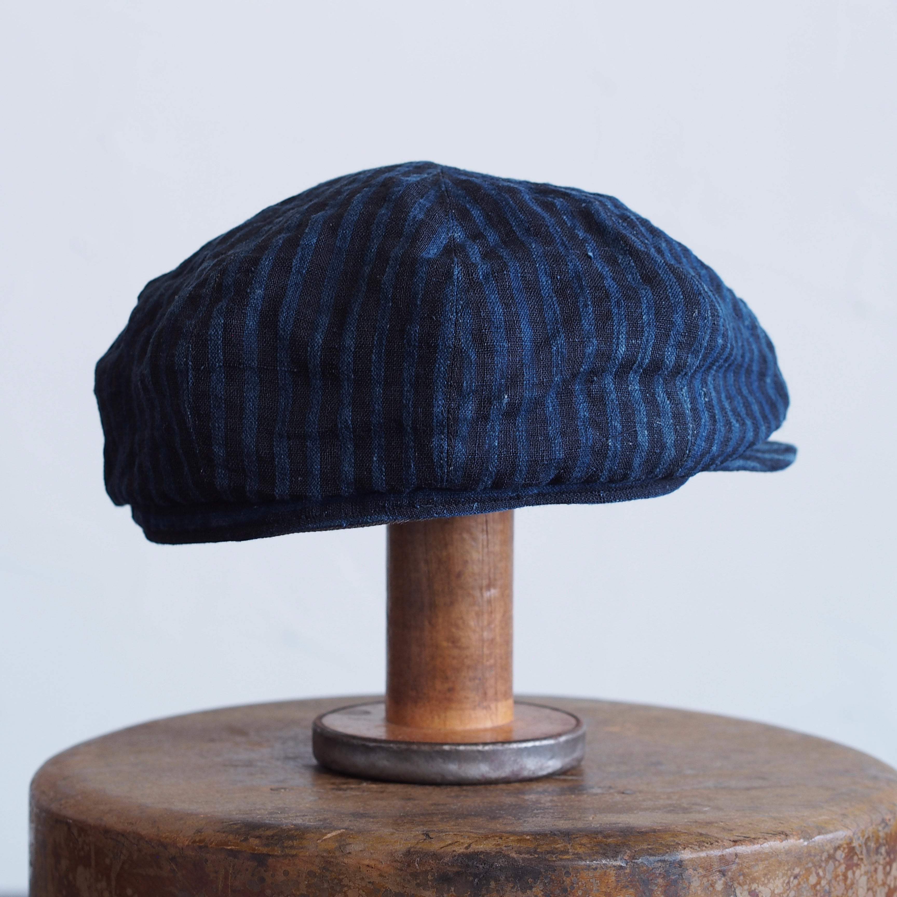 JAPAN VINTAGE FABRIC CAP ~type newsboy~60 meiji linen 縞